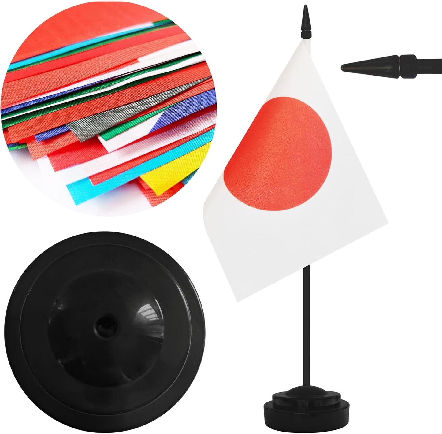 2 Pack Japan Desk Flag Set, Japanese Desktop Small Miniature Table Office Flag with 12" Black Pole and Black Base, Offices, Classroom, Home, Festival Decoration (Japan)
