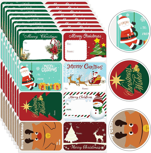 200PCS Christmas Gift Tag Stickers, Xmas Self Adhesive Name Tags Labels, Christmas Stickers for Cards Crafts Gift (1.97 x 2.95 in, 8 Styles)