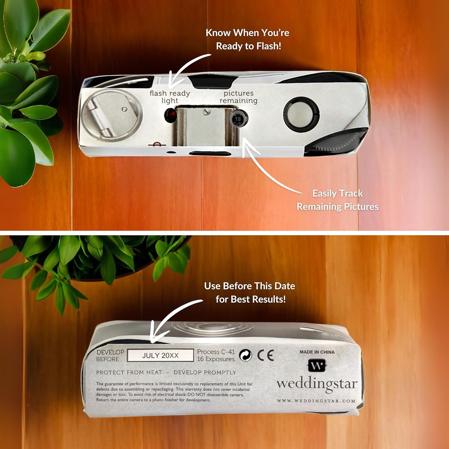 Weddingstar Disposable Camera with Flash - Single Use 35mm Film Camera for Wedding or Party Favors - Vintage