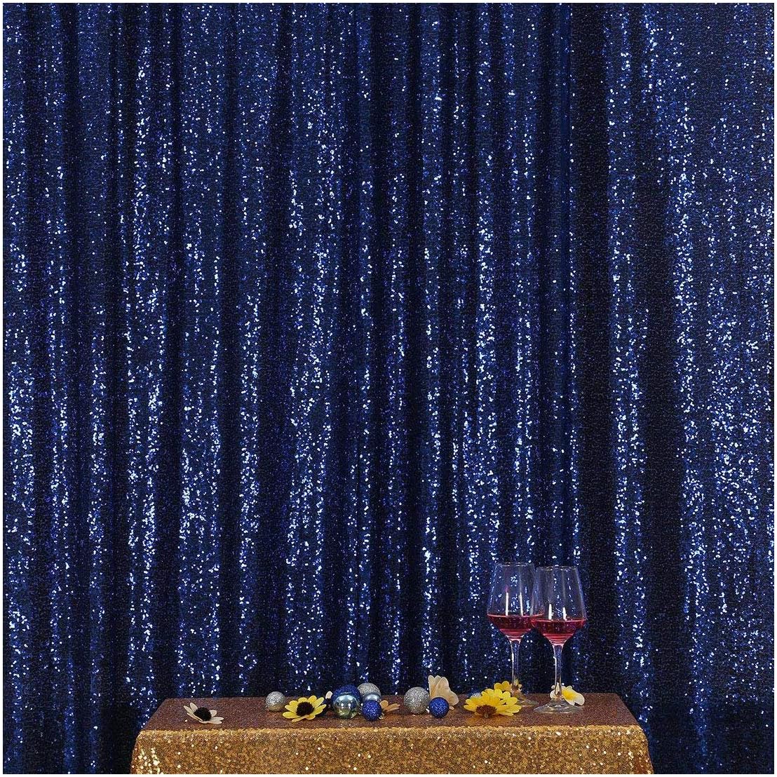 Poise3EHome 7FT x 7FT Sequin Photography Backdrop Curtain for Party Decoration, Navy Blue