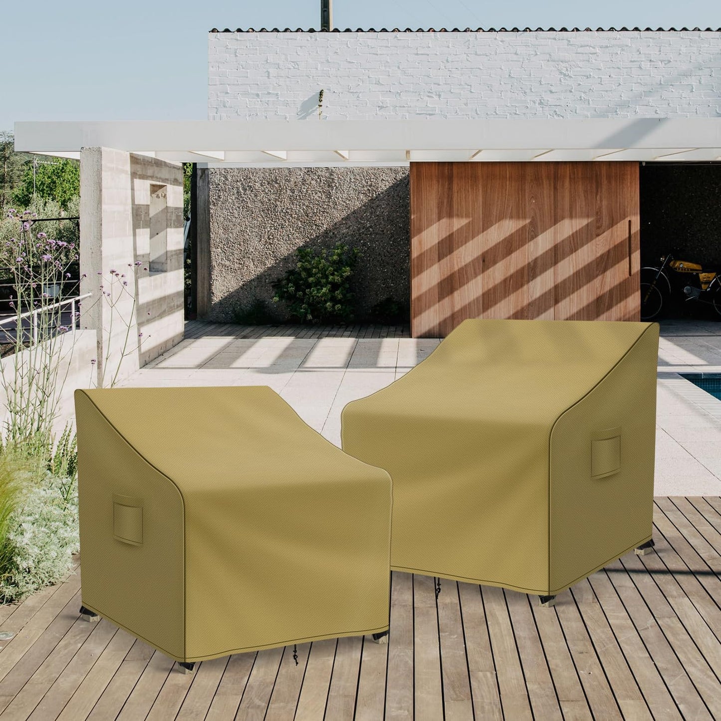 Patio Furniture Covers Waterproof for Chairs, Lawn Outdoor Chair Covers 2 Pack, Patio Chair Covers for Outdoor Furniture Fits up to 37W x 40D x 30H inches, Khaki