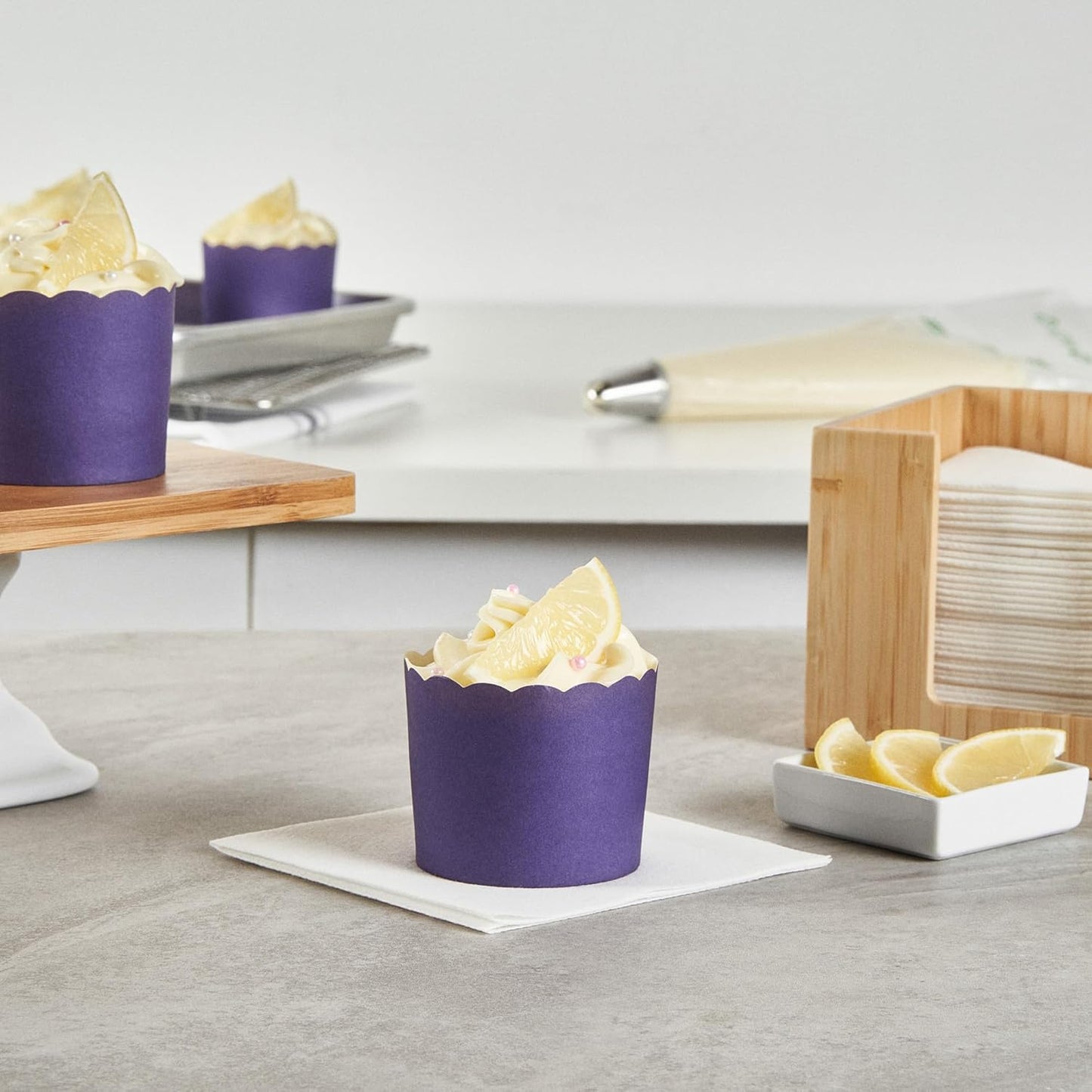 Panificio 6 Ounce Cupcake Wrappers, 200 Scalloped Baking Cups - Oven-Ready, Greaseproof, Purple Paper Cupcake Liners, Disposable, For Birthdays, Baby Showers, Or Weddings - Restaurantware