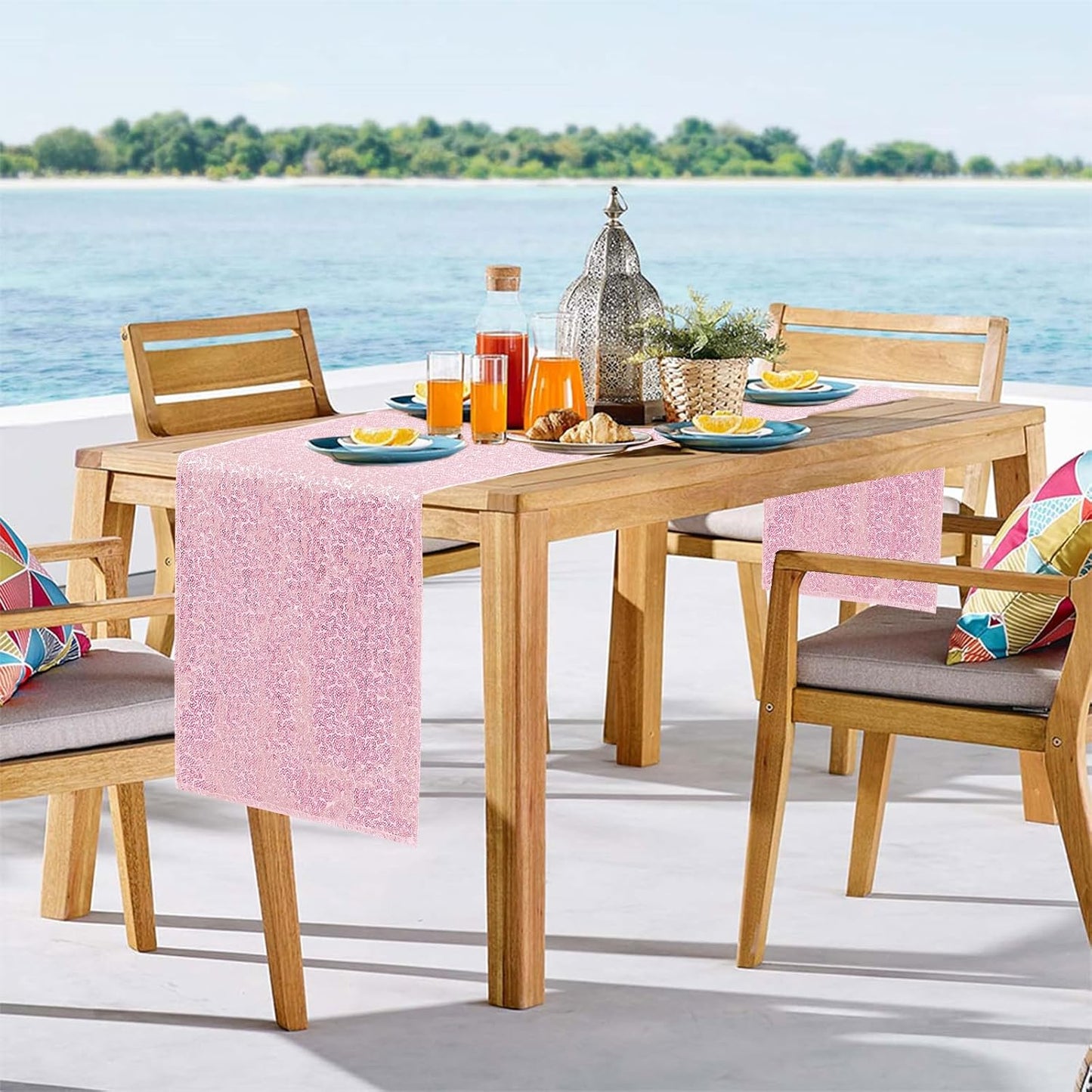 6 Packs 12 x 72 inches Sequin Table Runner, Pink Glitter Table Runner for Birthday Party Supplies Wedding Engagement Baby Shower Holiday Celebration Event Decorations