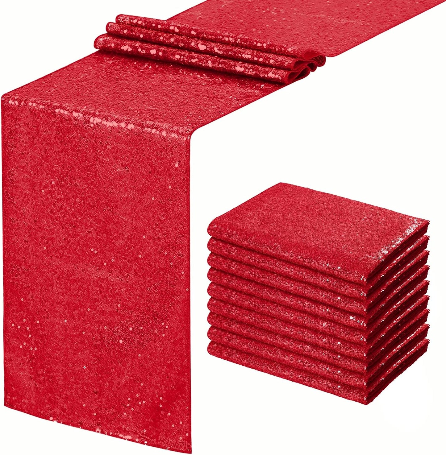 Red Table Runners 10 Packs 12x108 Inch Glitter Sequin Table Runners for Birthday Party Bridal Shower Banquet Wedding Table Decorations