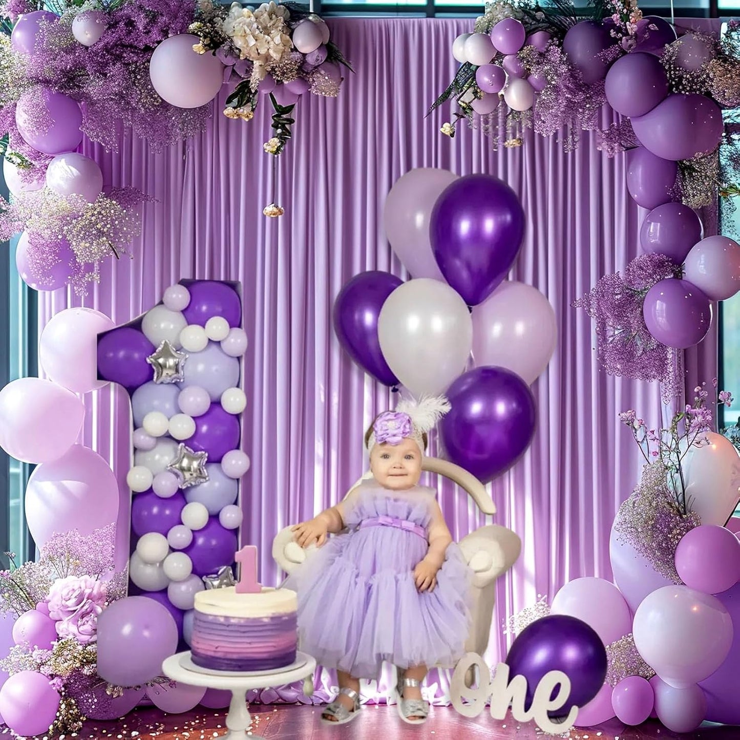 10 x 7 Feet Light Purple Backdrop Curtain for Partie, Background Curtains for Photoshoot, Birthday, Wedding, Halloween, Thanksgiving, Christmas Day, New Year Party Decorations 5Ft x 7Ft, 2 Panels