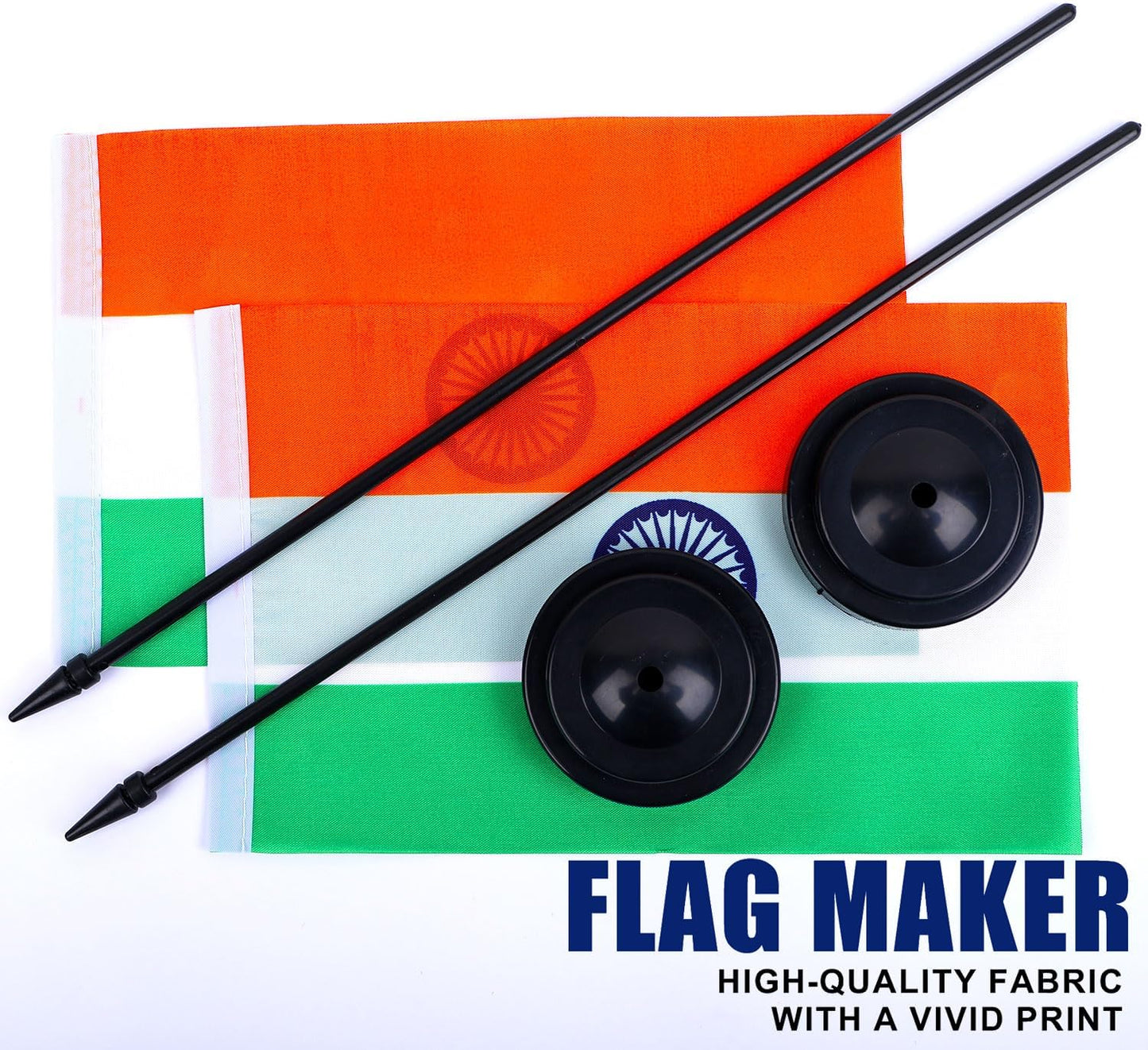 India Desk Flag 12" Solid Pole Deluxe Set Indian Flags Banner Mini Small India Office Table Flags with Black Stand Base Desktop Decorations(2Pack)