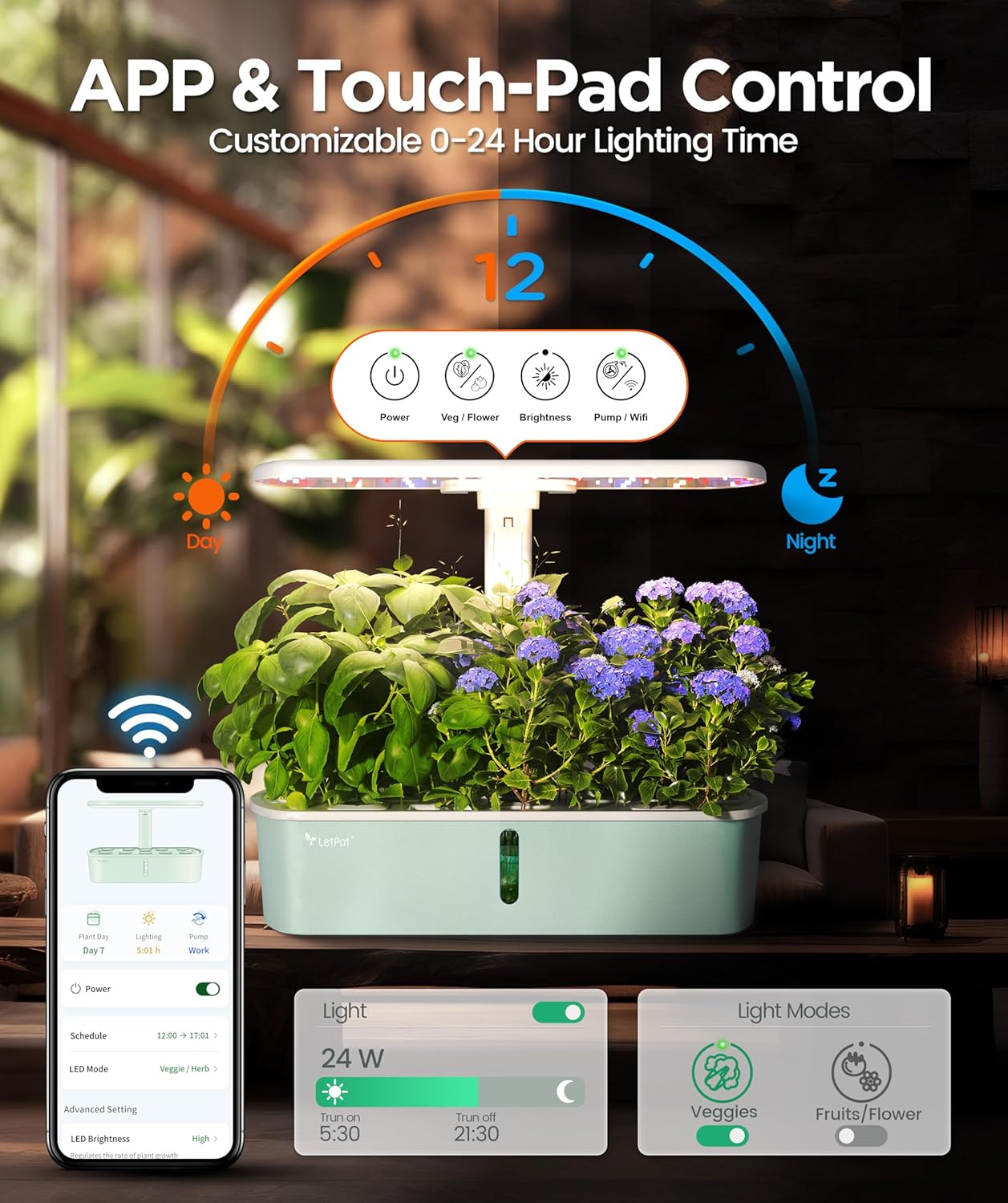 LetPot LPH-Air Hydroponics Growing System Kits, APP & WiFi Controlled Smart Indoor Garden with Adjustable 24W Grow Light Full Spectrum, 10 Pods Planter Indoor Gardening for Gifts, Kitchen, Vegetable