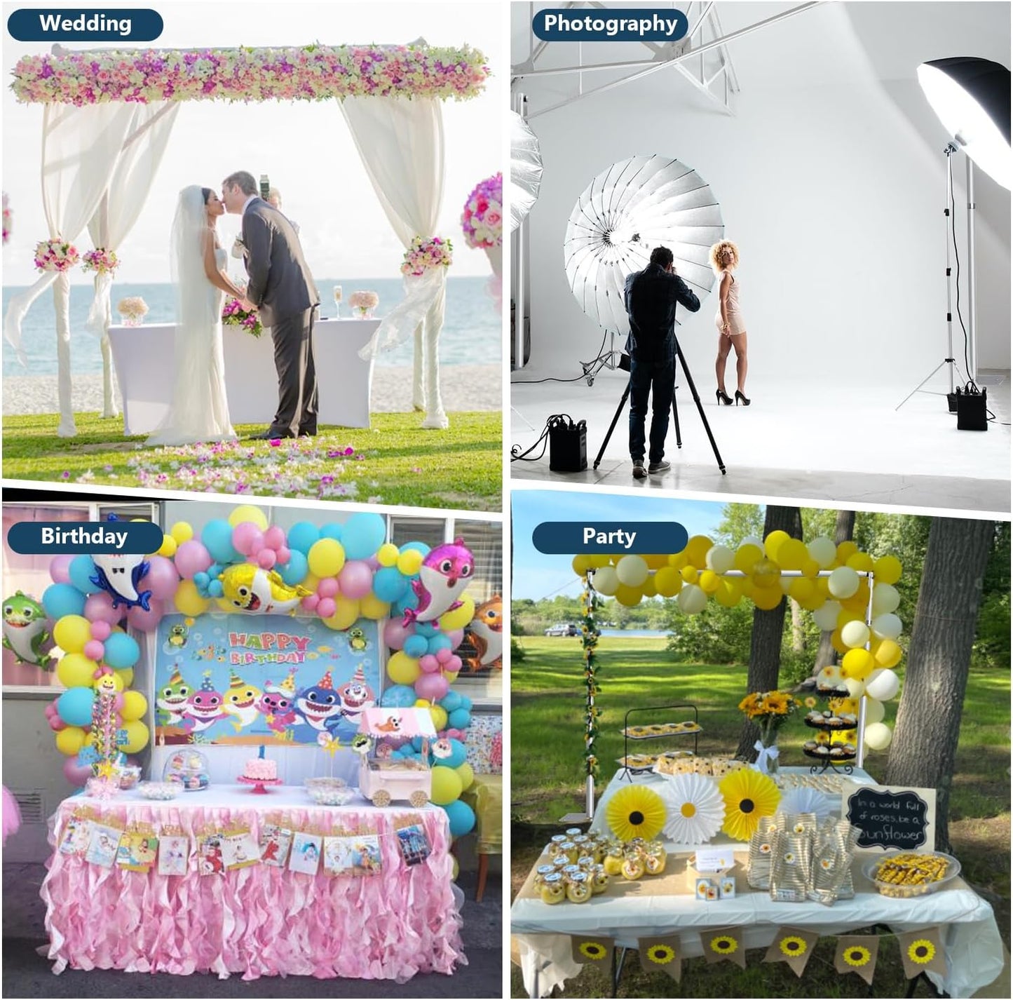SLOW DOLPHIN 10x 8.6ft Pipe and Drap Backdrop Stand Kit,Heavy Duty Adjustable Frame Backdrop Stand for Event, Birthday Party, displays and Wedding Decoration
