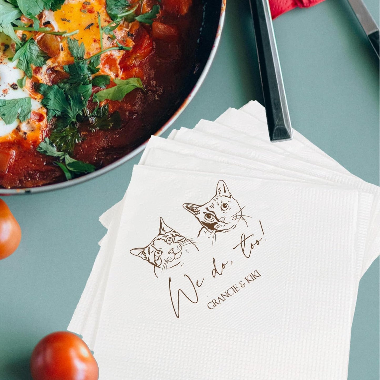 Luxury Personalized Illustrated Cat Wedding Napkins, Personalized Photo Napkins for Cat, Custom Wedding Cocktail, Bridal Shower, Engagement Party