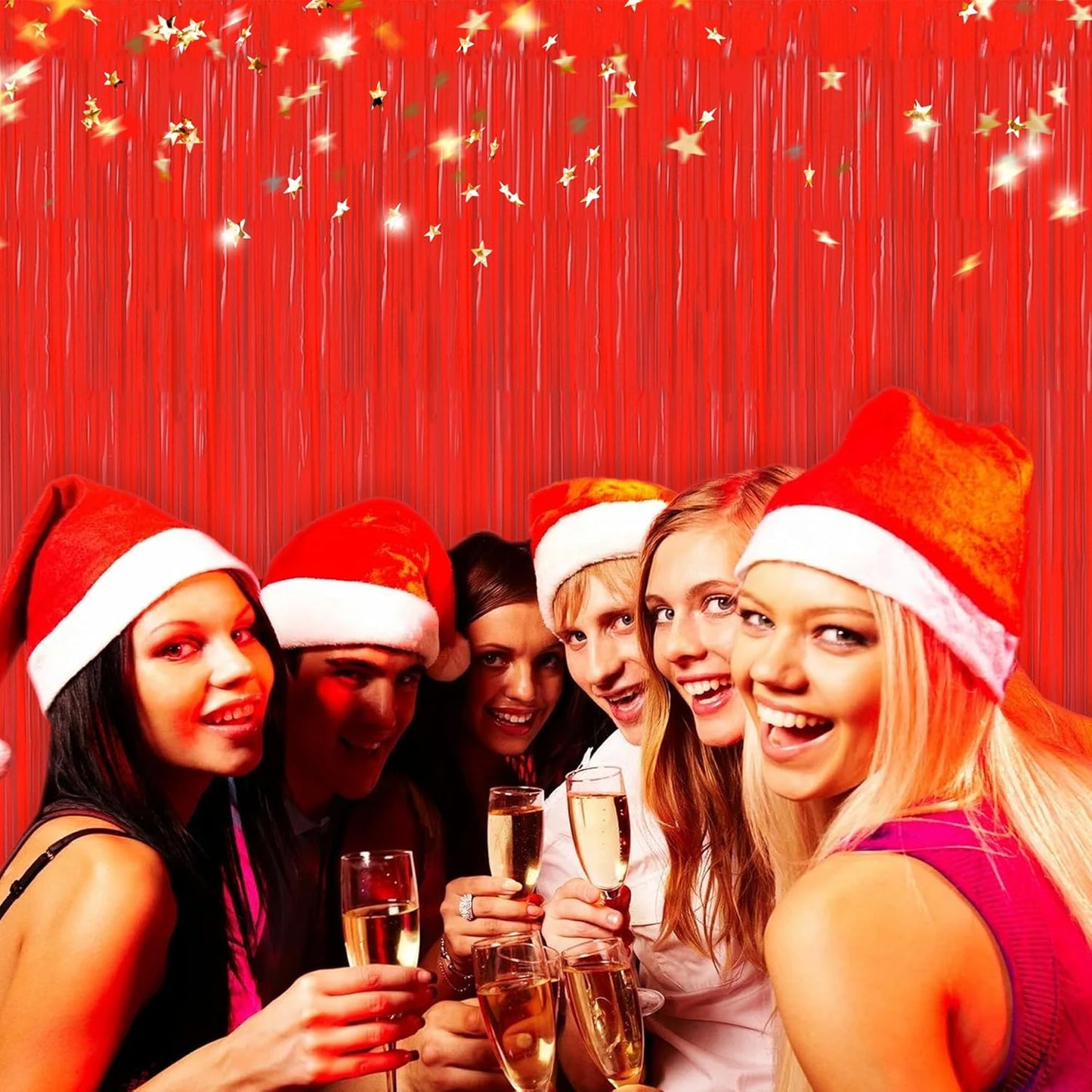 BEISHIDA 2Pcs Red Door Streamer Fluorescent Red Backdrop Blue Foil Fringe Curtains Tinsel for Birthday Baby Shower Halloween Backdrop Wedding Party Decoration (3.28 ft x 6.56 ft)