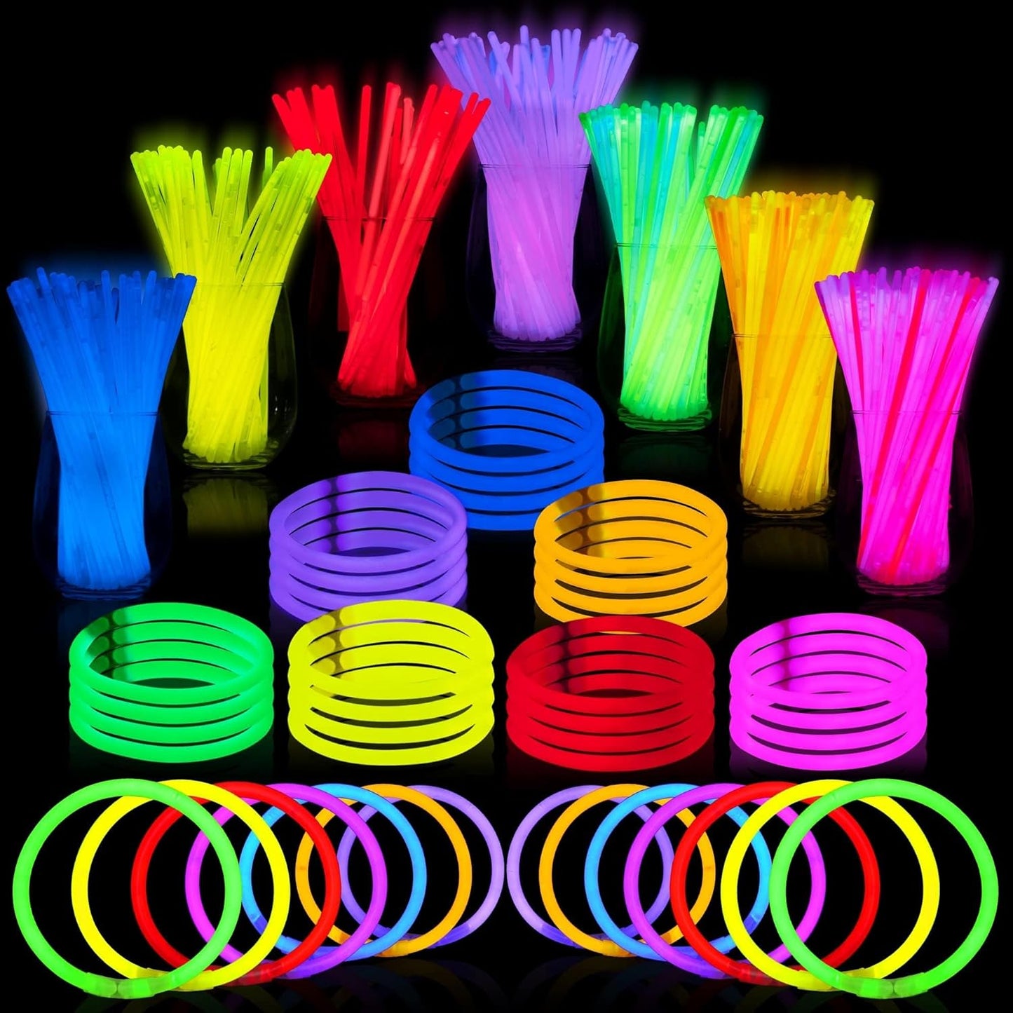 JOYIN 144 Pcs 8" Glowsticks, Halloween Supplies Pack, Bracelets Necklaces, Glow in the Dark Party Favors, Easter, Christmas, Football Party Supplies