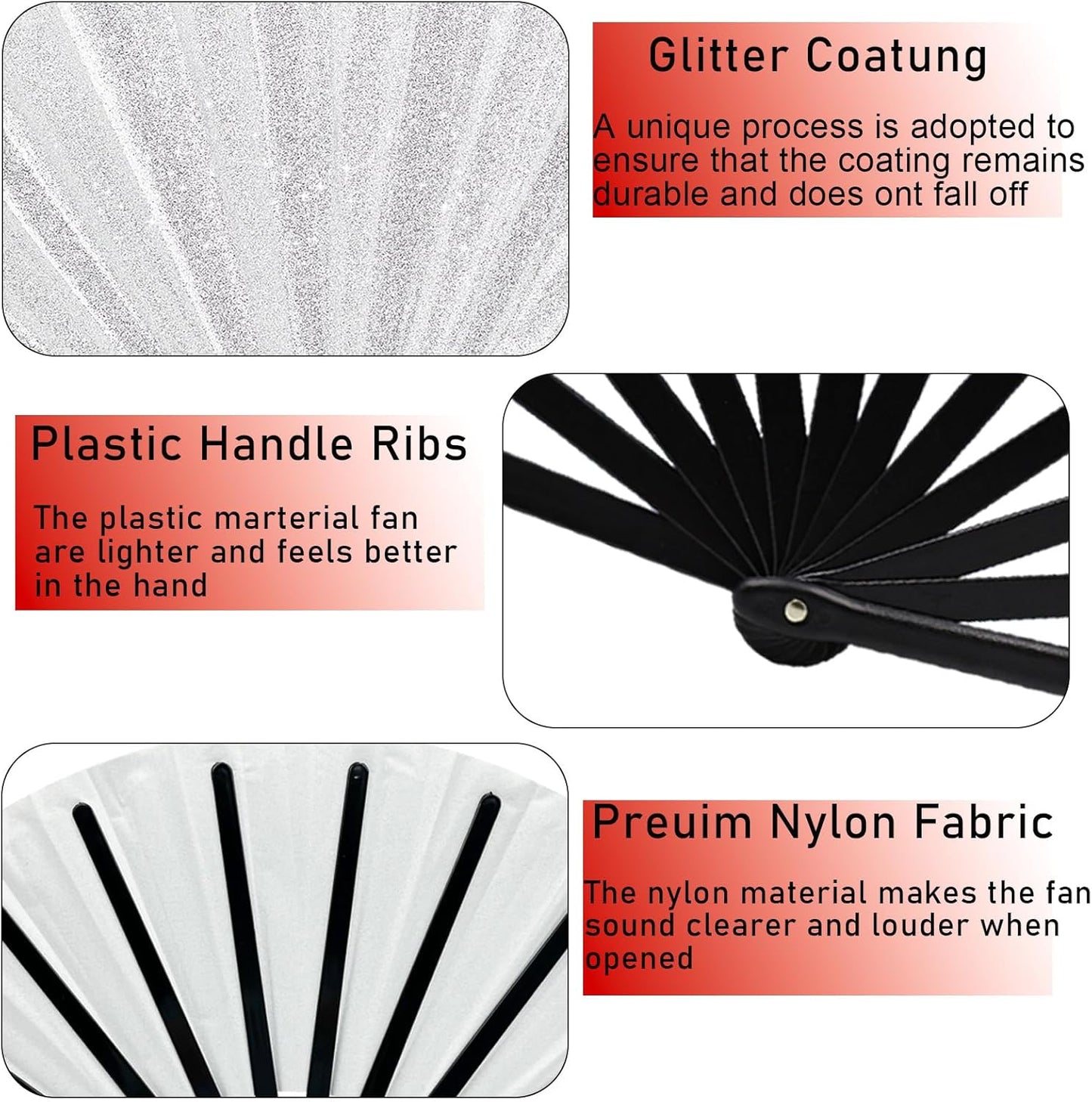 Glitter bling Large Folding Fan-Hand Fan Rave Clack Popping Fan for Line Dancing Clacking Fans for Boots On The Ground Dance, Party for EDM, Music Festival, Hot Flashes, Party, Decoration(1pcs silver)