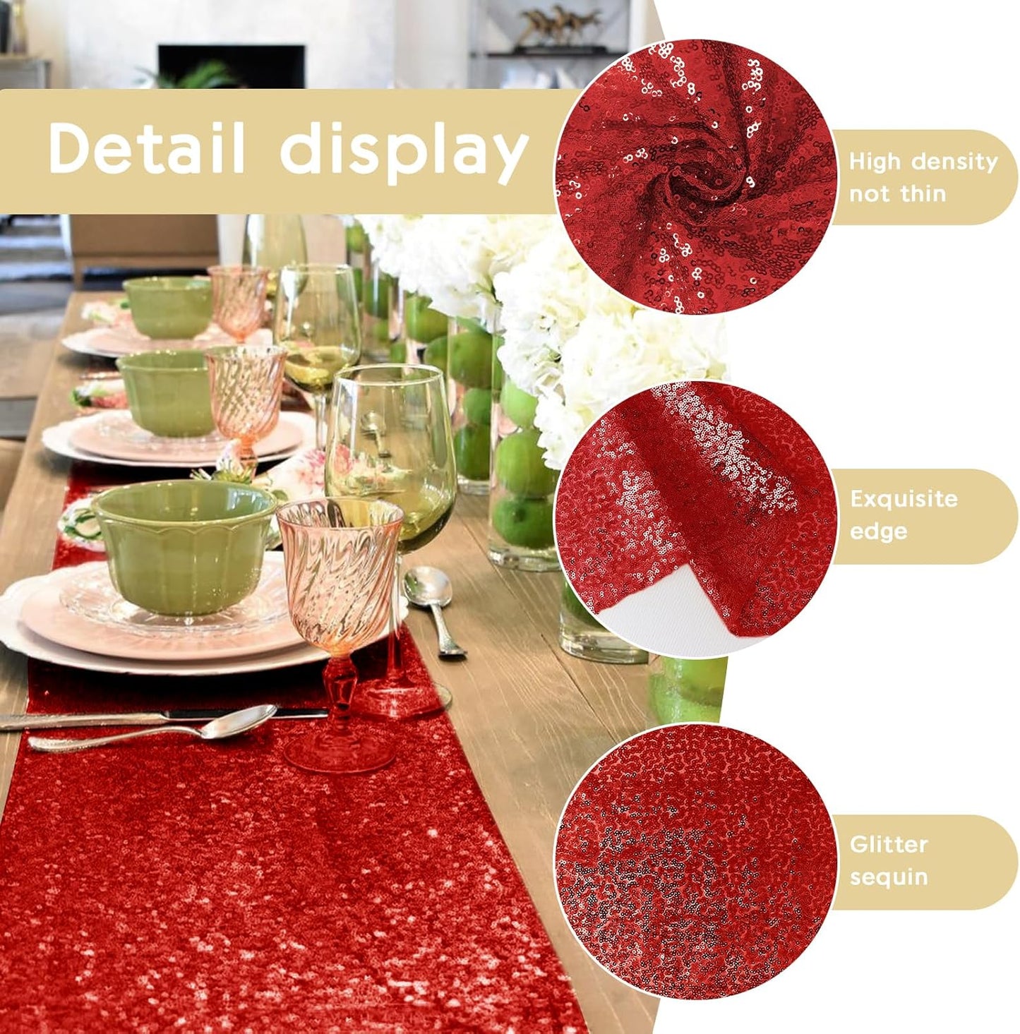 6 Packs 12 x 72 inches Sequin Table Runner, Red Glitter Table Runner for Birthday Party Supplies Wedding Engagement Baby Shower Holiday Celebration Event Decorations