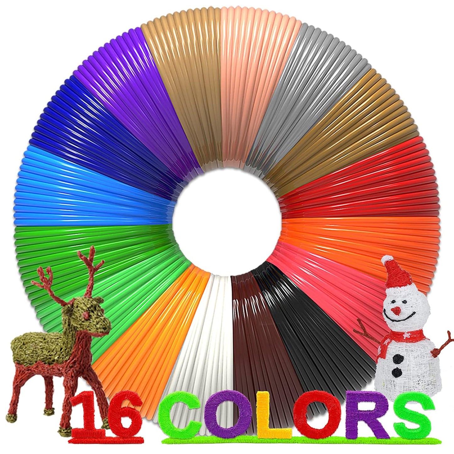 3D Pen Refills 1.75mm PLA Filament 640 Feet 16 Colors, Each Color 40ft, Bonus 250 Stencils eBooks, dikale 3D Pen Material