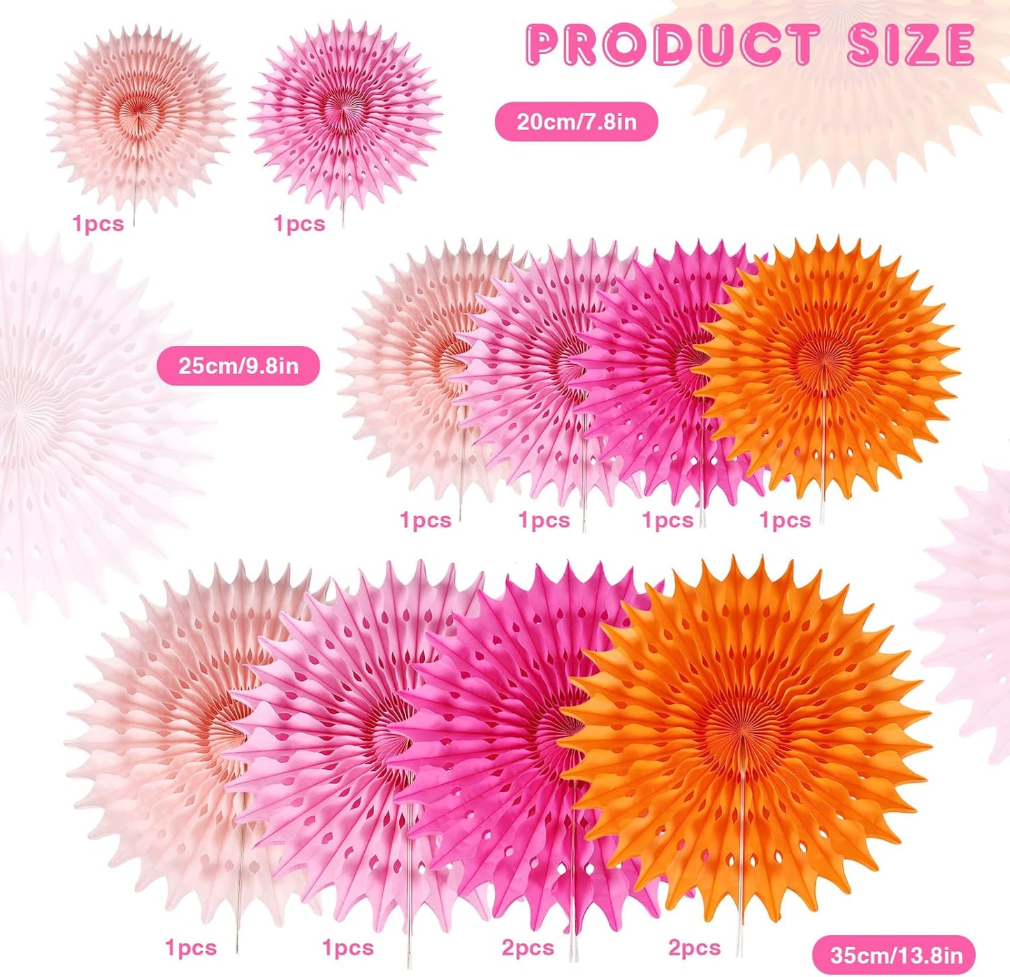 BestoFun 12PCS Paper Fans Orange and Hot Pink Party Decorations Tissue Paper Flowers Decorations for Girl Groovy Birthday Baby Shower Wedding Bachelorette Room Wall Hanging Décor