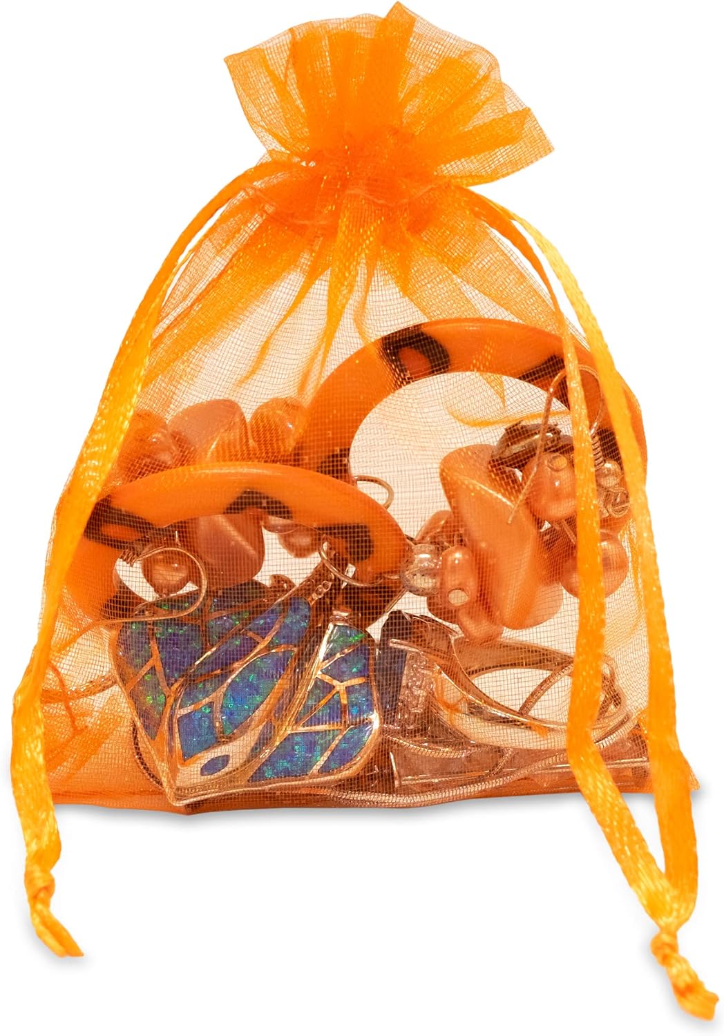 TheDisplayGuys 48-Pack 4x6 Orange Sheer Organza Gift Bags with Drawstring, Jewelry Candy Treat Wedding Party Favors Mesh Pouch