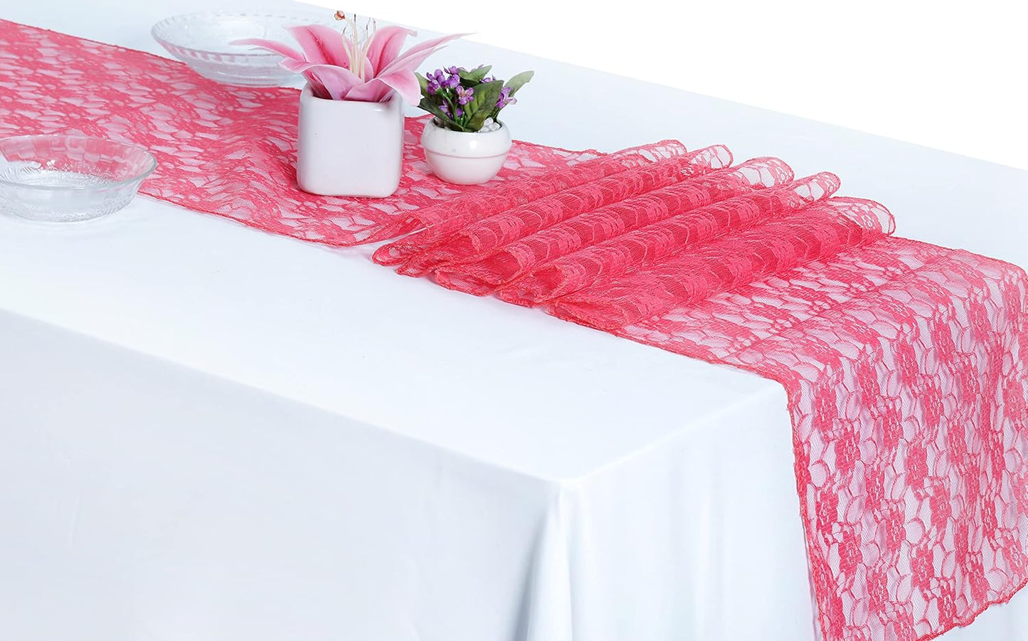 MDS Pack of 12 Wedding 12 x 108 inches Satin Table Runner for Wedding, Decorations for Birthday Parties, Banquets, Graduations, Engagements, Runners fit Rectangle, Round Table- Coral