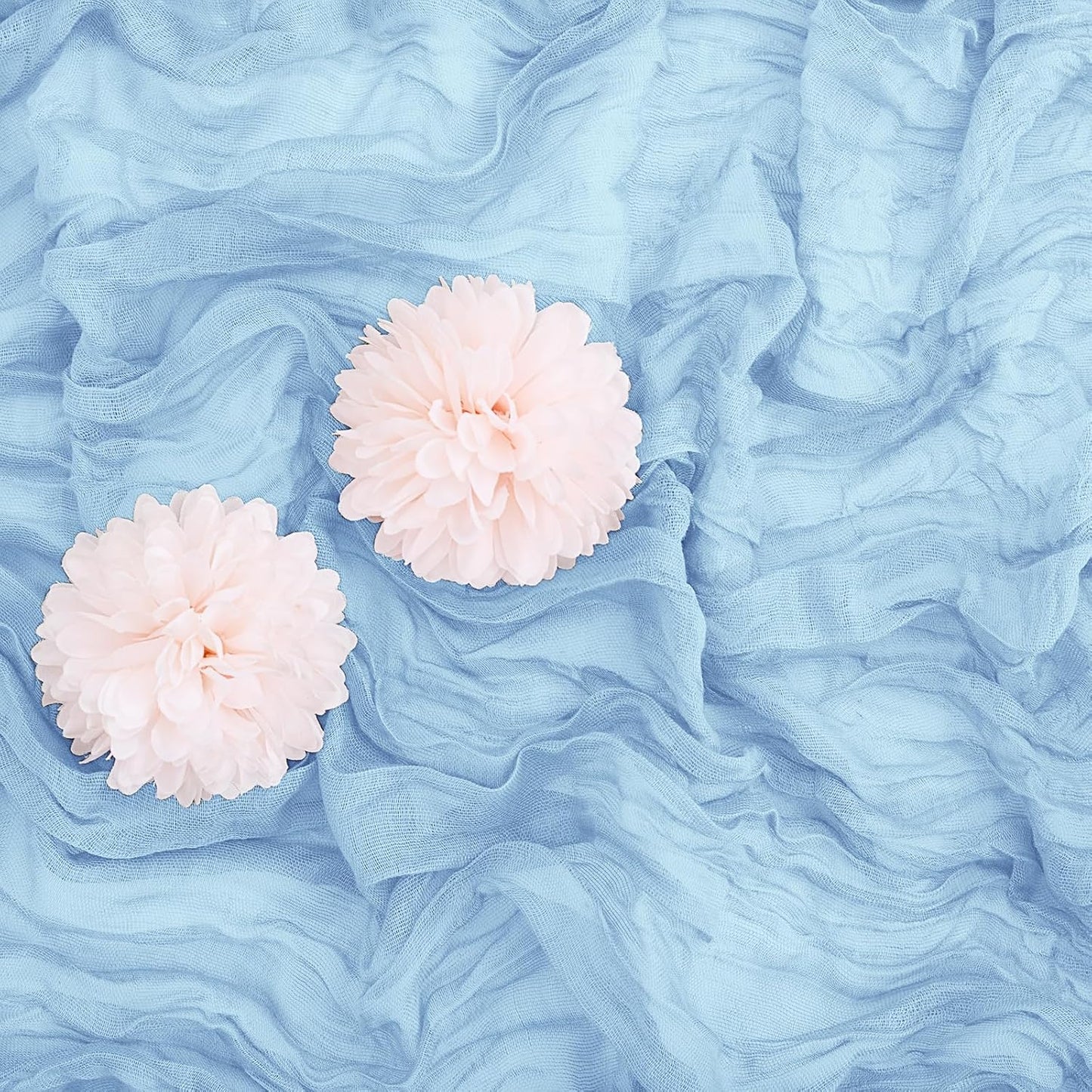 Aktor 12 Pack Light Blue Table Runner Boho Cheesecloth Table Runner Semi Sheer Gauze Fabric Runners for Wedding Birthday Baby Shower Party Boho Table Decoration（Light Blue）