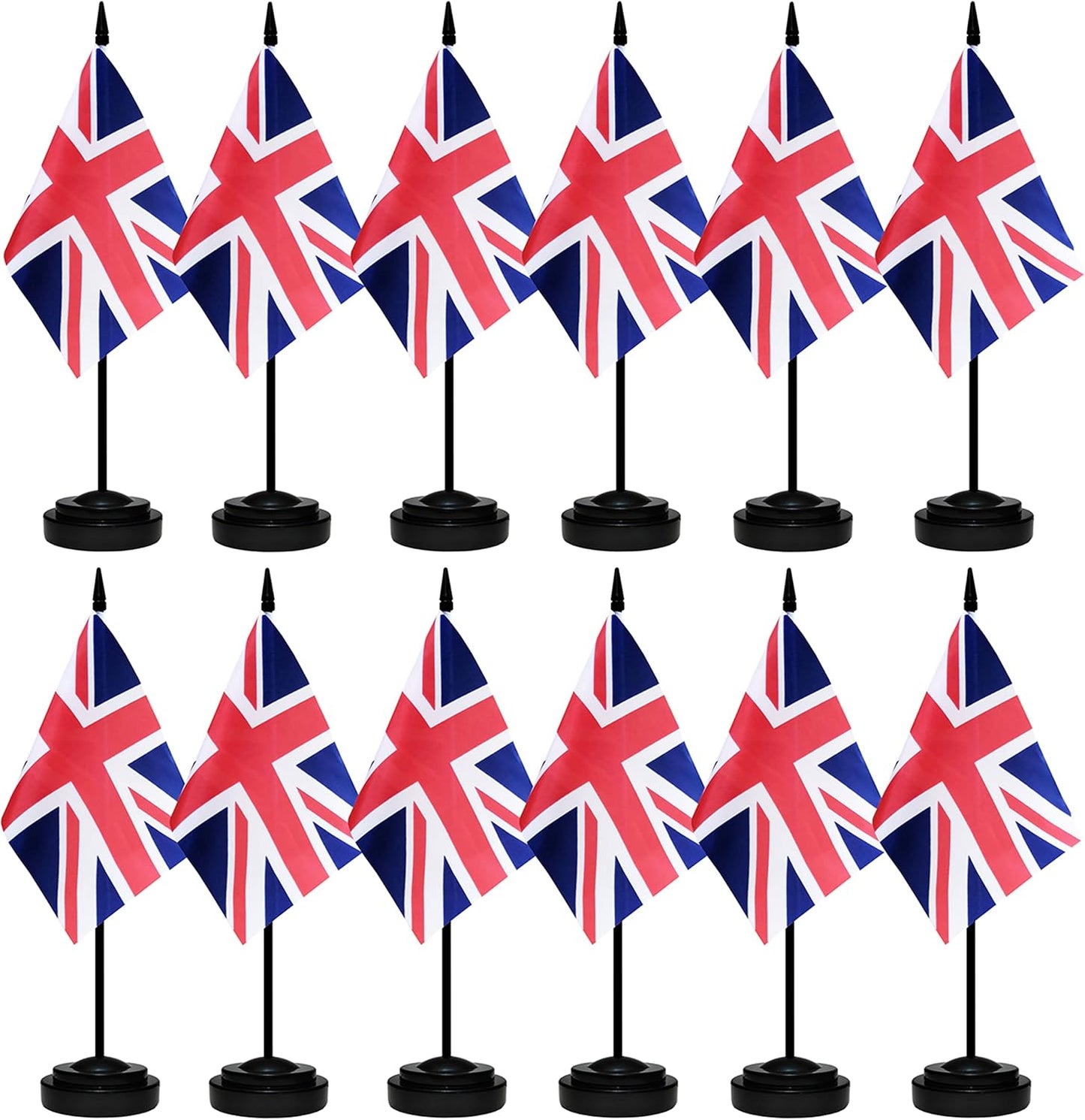 12 Pack United Kingdom Desk Flags Set, UK Small Mini Table Office Flags With 12" Solid Black Pole, Black Base and Spear Top, Miniature Desktop Flag, Home Decoration, Office Decoration, Festival