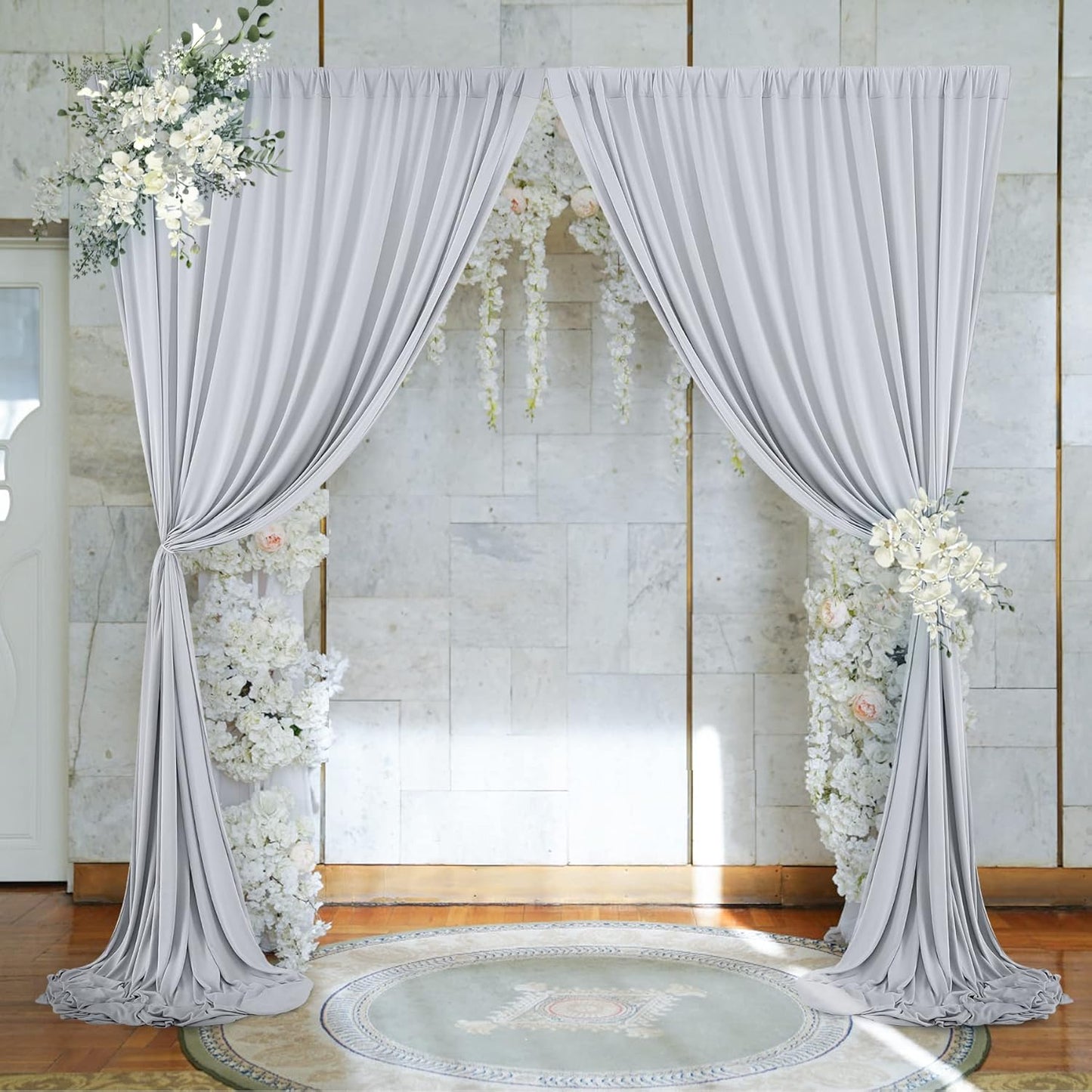 10 ft x 8 ft Wrinkle Free Silver Backdrop Curtain for Parties, Polyester Silver Grey Backdrop Drapes 2 Panels 5x8ft for Baby Shower Photoshoot Engagement Wedding Birthday Photography Background