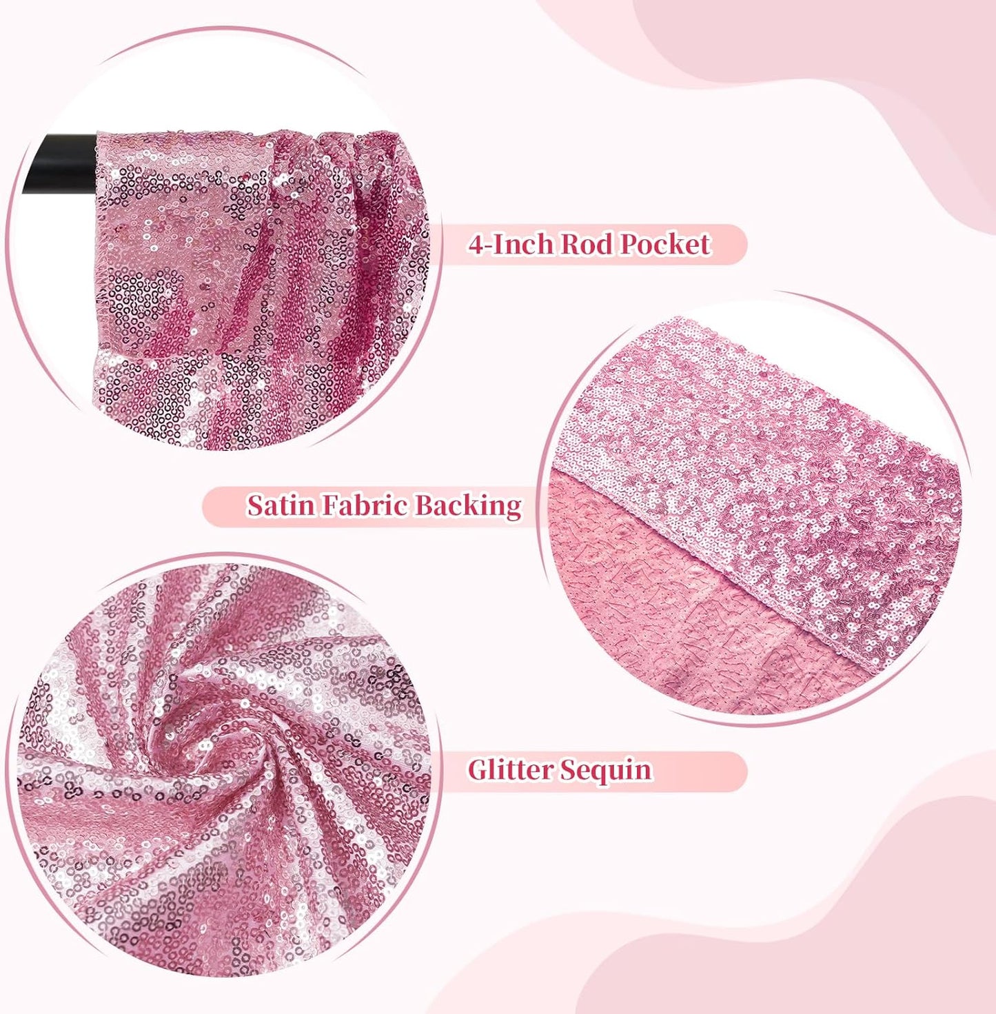 SquarePie Sequin Backdrop Less Transparent Background Sparkly Curtain for Wedding Party 8FT x 8FT Fuchsia Pink