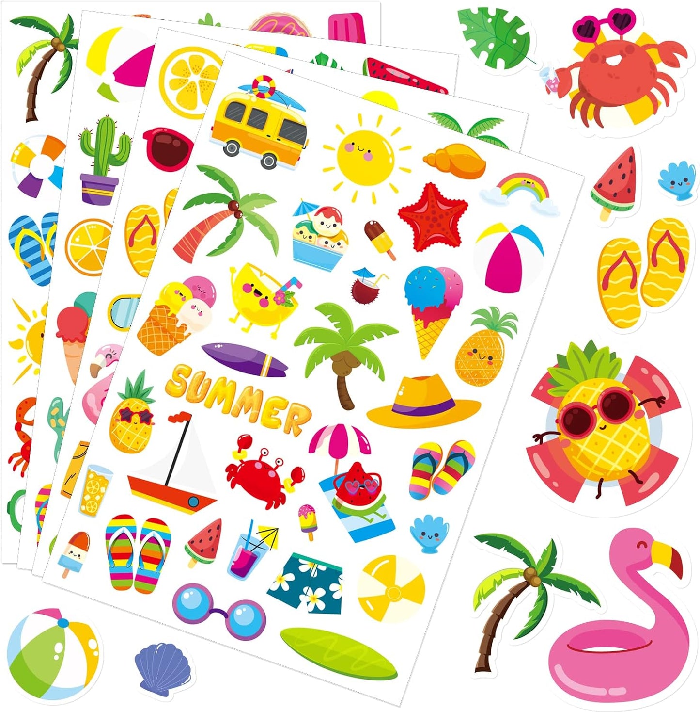 Summer Pool Beach Adhesive Stickers Luau Hawaii Sun Stickers 700 Count forBirthday Invitations Envelopes Decorations Party Goodie Gifts Bags Decor School Game Class Rewards