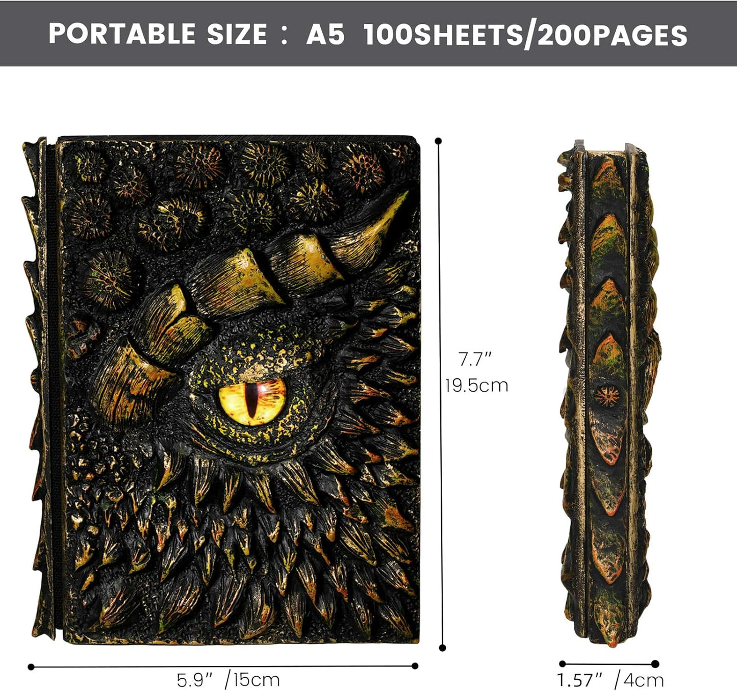 molshine A5 (7.3" x 5.1") 3D Dragon Embossed Journal,Resin Engraving Notebook,Retro Diary,100 Sheets Blank Paper,Hardcover Travel Notepad for Writing,Sketchbook,Collection,Gift,Decoration (Gold)