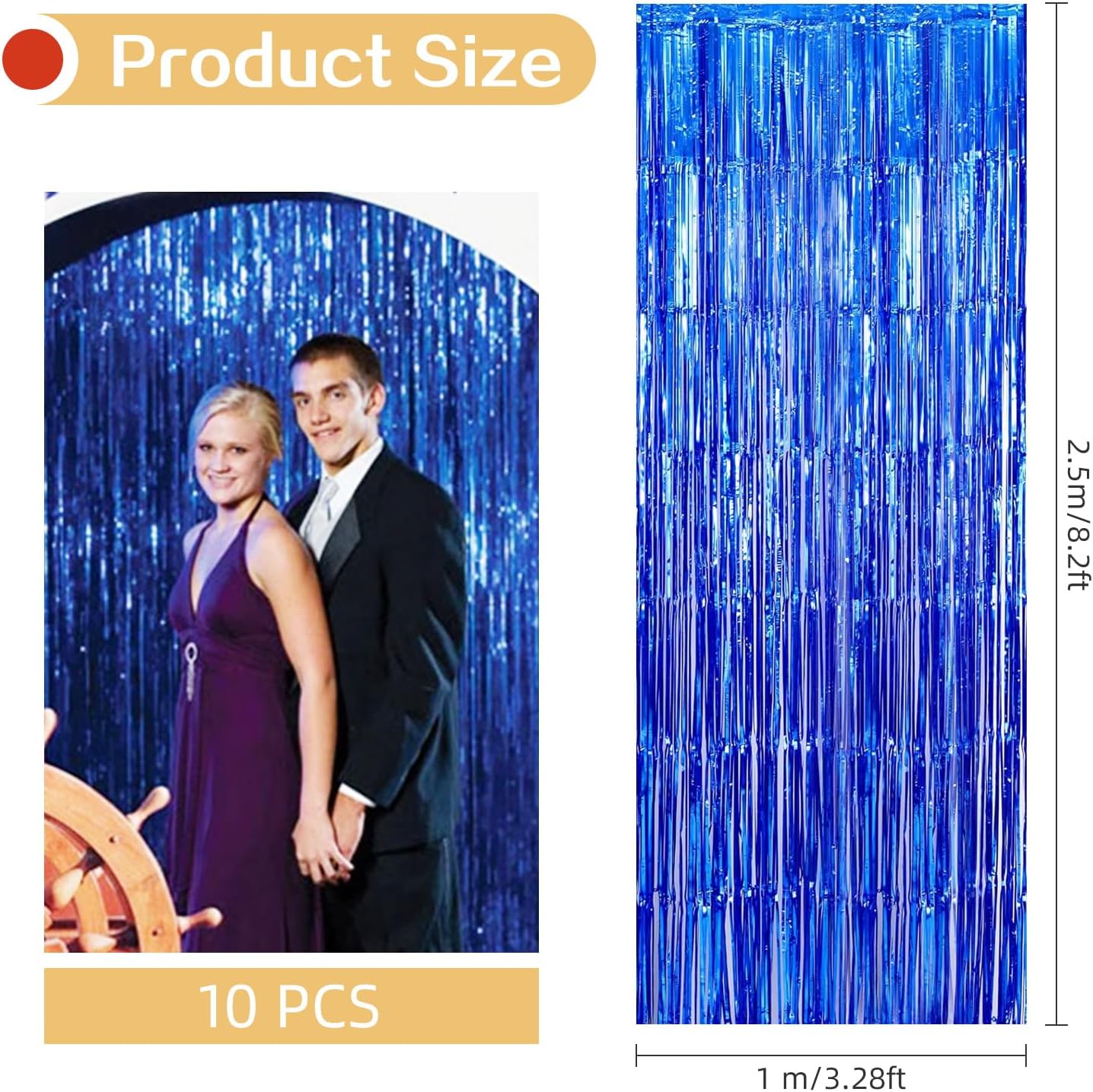 10 Pack Blue Backdrop Curtain 3.2ft x 8.2ft Metallic Tinsel Foil Fringe Curtains Photo Booth Background for Birthday Party Decoration Baby Shower Engagement Wedding Christmas Decoration (Blue)