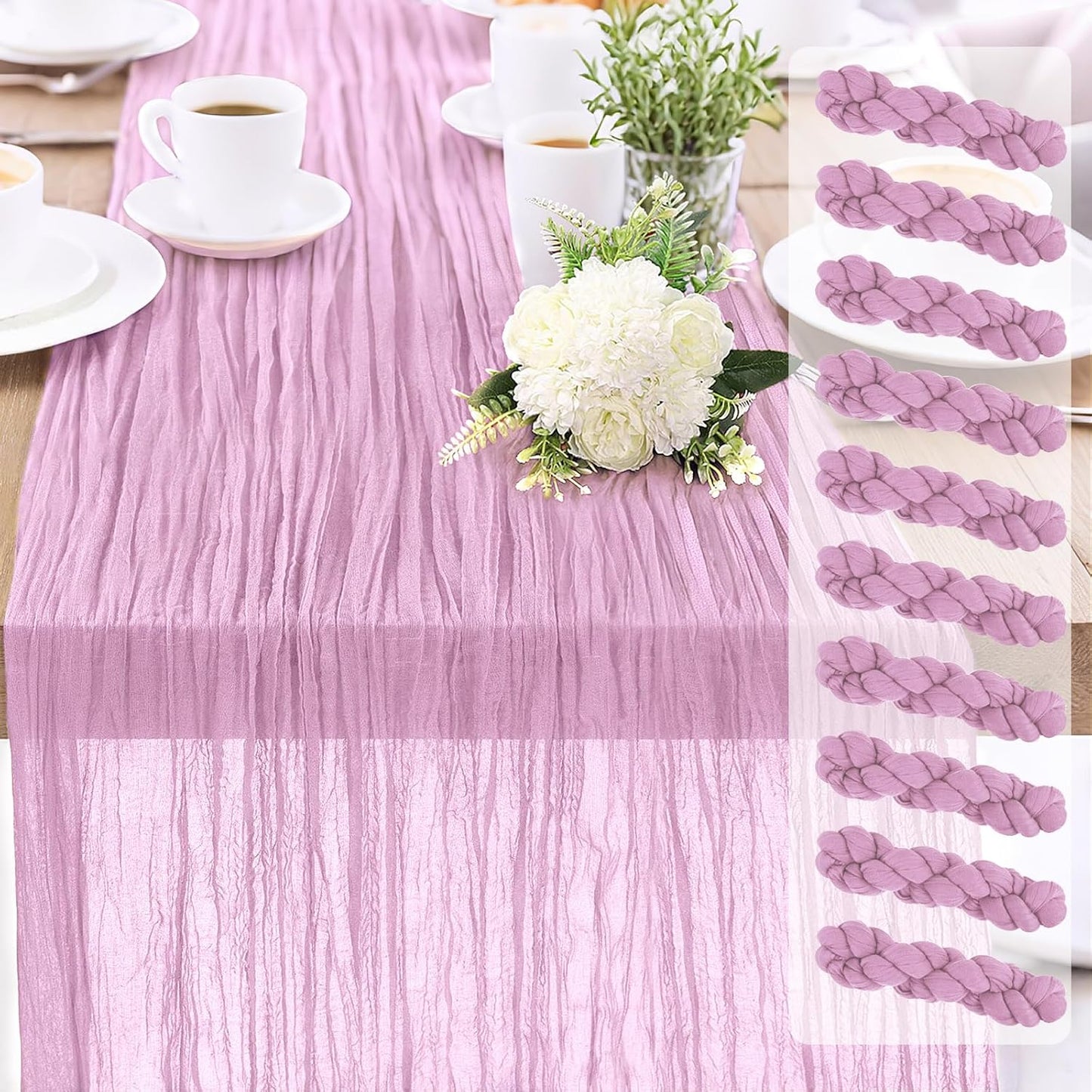 10-Pack Pink Cheesecloth Table Runners – 10FT (35x120 Inch) Boho Rustic Gauze Fabric Cheese Cloth Table Runner for Weddings, Baby Showers, Bridal Shower, Farmhouse & Birthday Party Decor