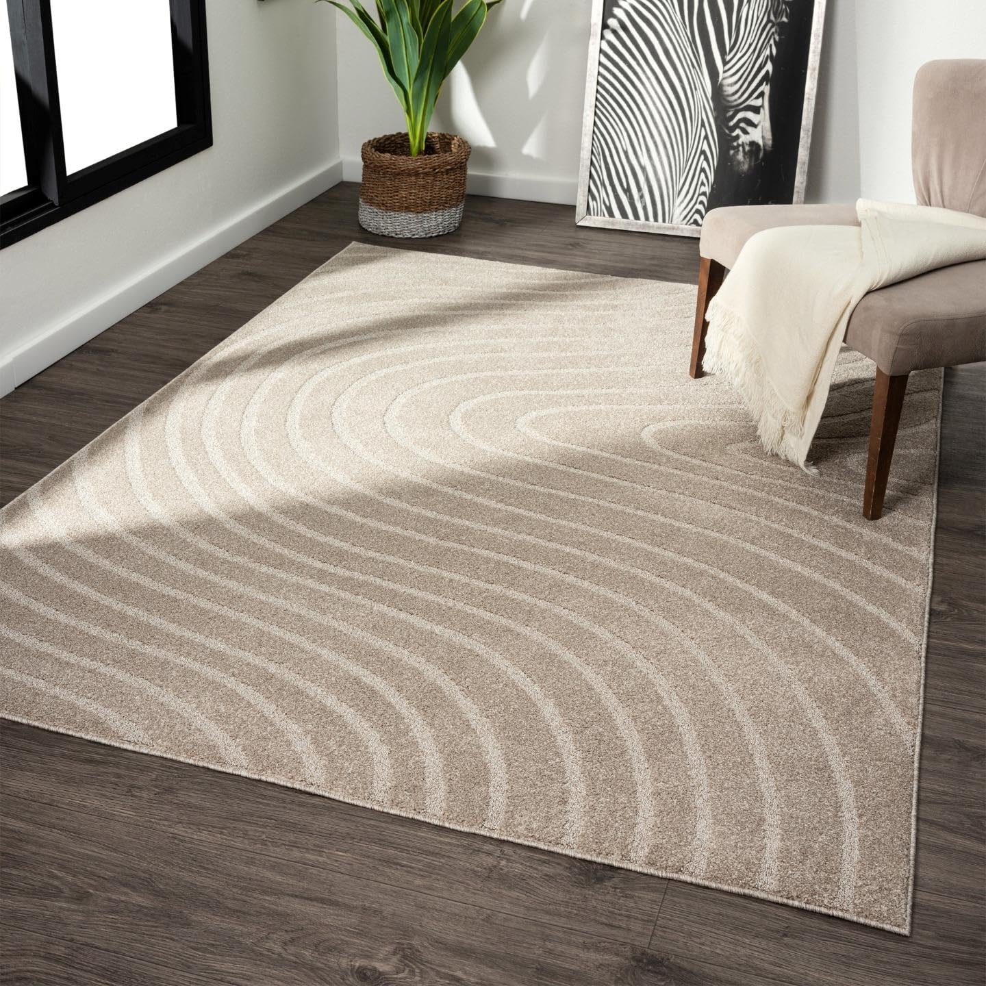 LUXE WEAVERS Modern Geometric Wave Beige 6x9 Area Rug