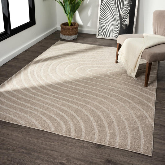 LUXE WEAVERS Modern Geometric Wave Beige 6x9 Area Rug