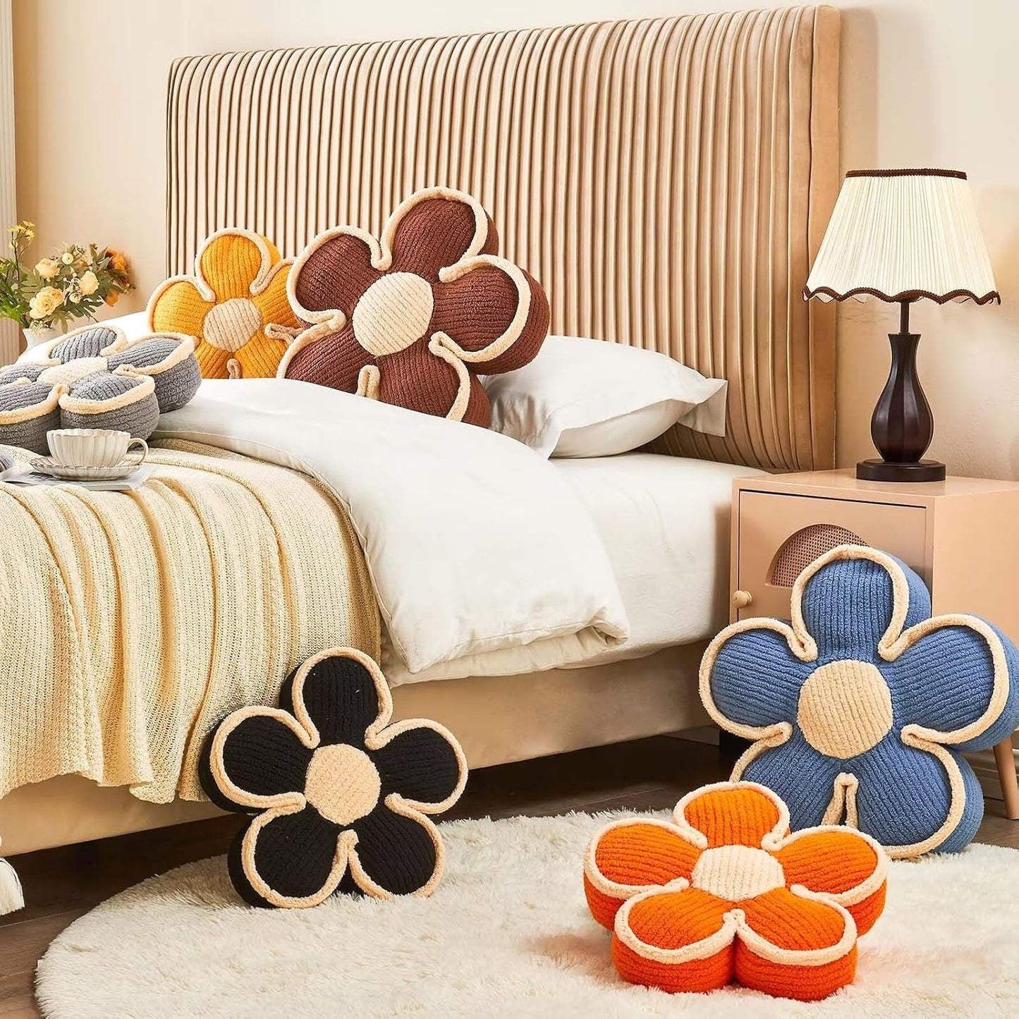 Soft Flower Shaped Floor Cushion, Plush Pillow for Sofa Couch Bed (13.7 Inch, Orange)