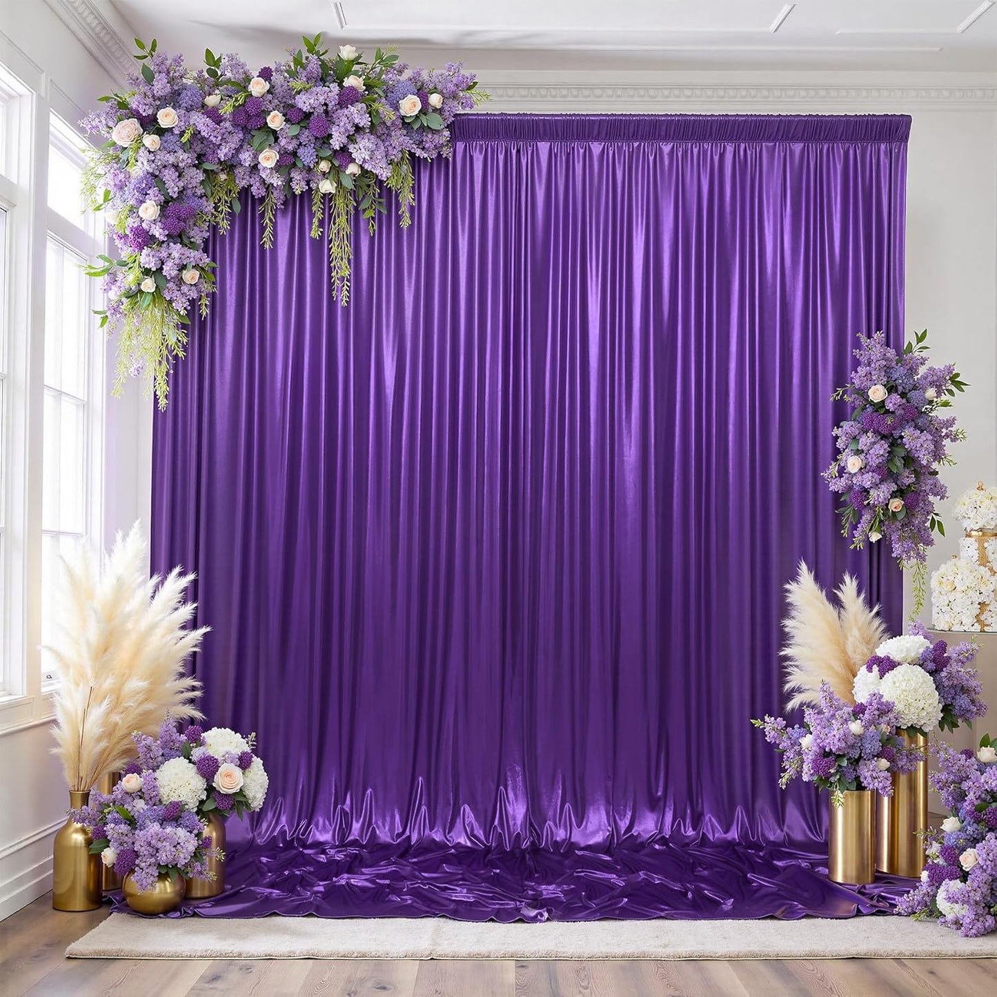 gogoparti 20x10FT Purple Sequin Backdrop Curtain - 4 Panels of 5x10FT Wrinkle-Free Glitter Drapes for Photography, Birthdays, Weddings & Graduations