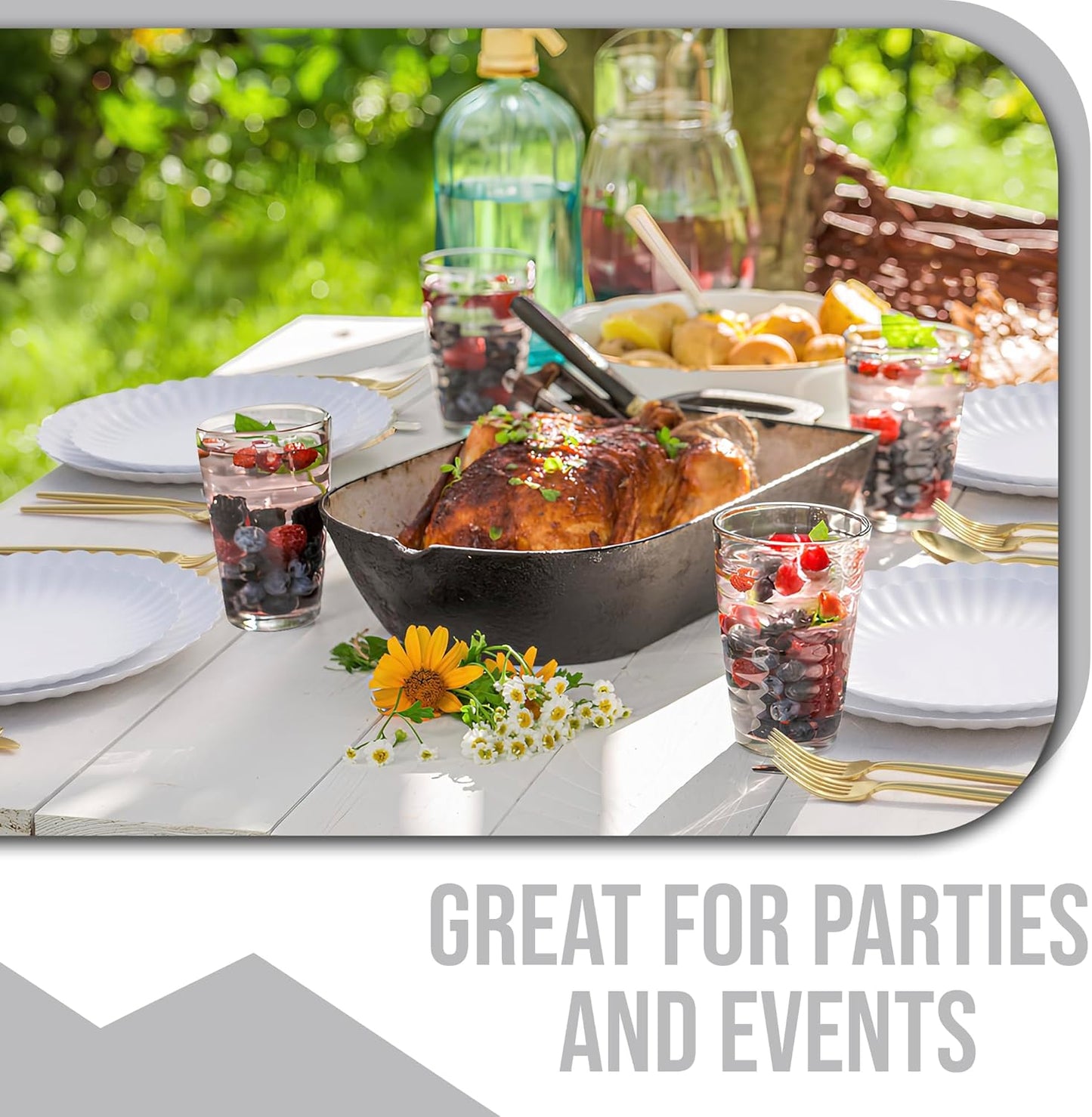 Trendables Scalloped Paper Plates 8.5 Inch & 10.5 Inch 40 Pcs Dinner Plate Set Fancy Disposable Plates for Party for 20 Guests 20 X 8 & 20 X 10 Large & Small Paper Plate Set for Parties Snow