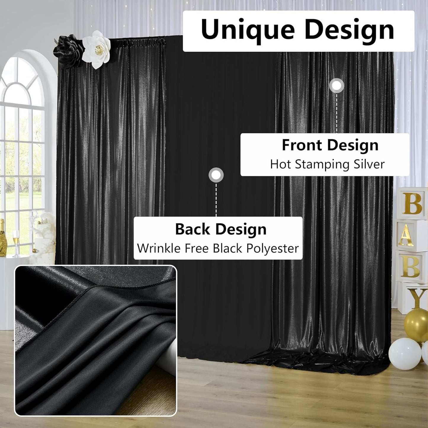 20x10 ft Wrinkle Free Black Sequin Backdrop Curtain for Parties,Thick Not Fall Glitter Wedding Drapes Backdrop,4 Panels 5x10ft Shimmer Photo Wall Back Drop Cloth for Birthday Photography Background