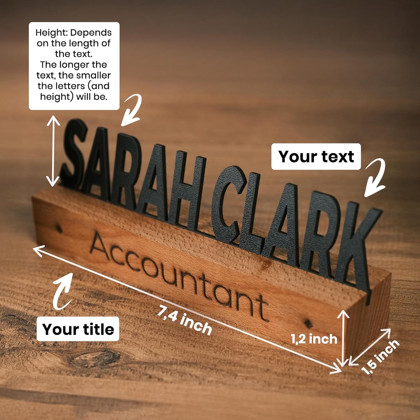 Custom Desk Name Plate with Engraved Title – Personalized Wooden Office Name Sign – Unique Handmade Beech Base Gift for Boss, Coworker, Teacher, or Professional – Modern Desktop Name Decor