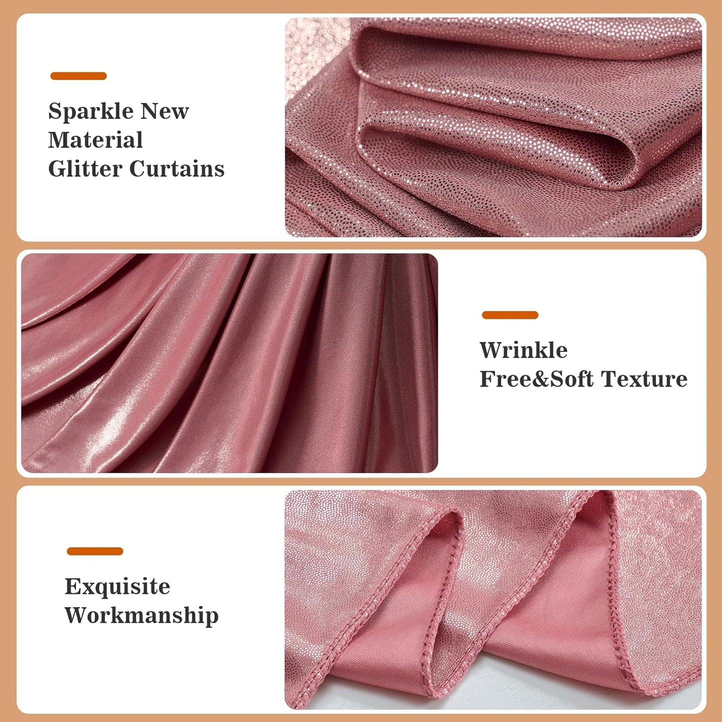 10x10ft Thick Rose Gold Glitter Backdrop Curtain Panels for Parties, Wrinkle Free Sequin Sparking Photo Backdrop Drapes, 2 Panels 5x10ft Shimmer Back Drop Cloth for Wedding Birthday Photography