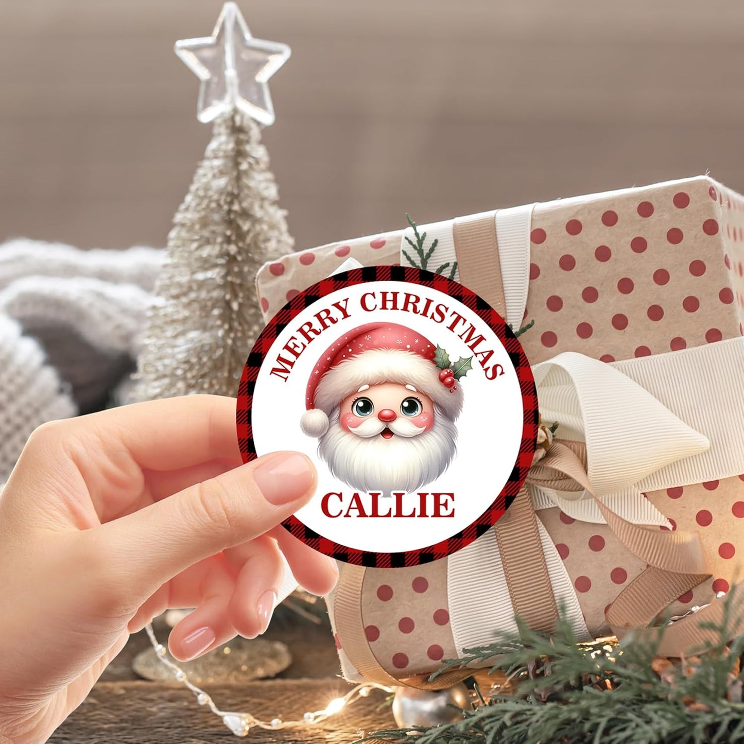 Personalized Christmas Stickers - Custom Name Waterproof Christmas Gift Tags for Gift Box Xmas Holiday Decorations Party Favors - 30 Stickers (Santa Claus)