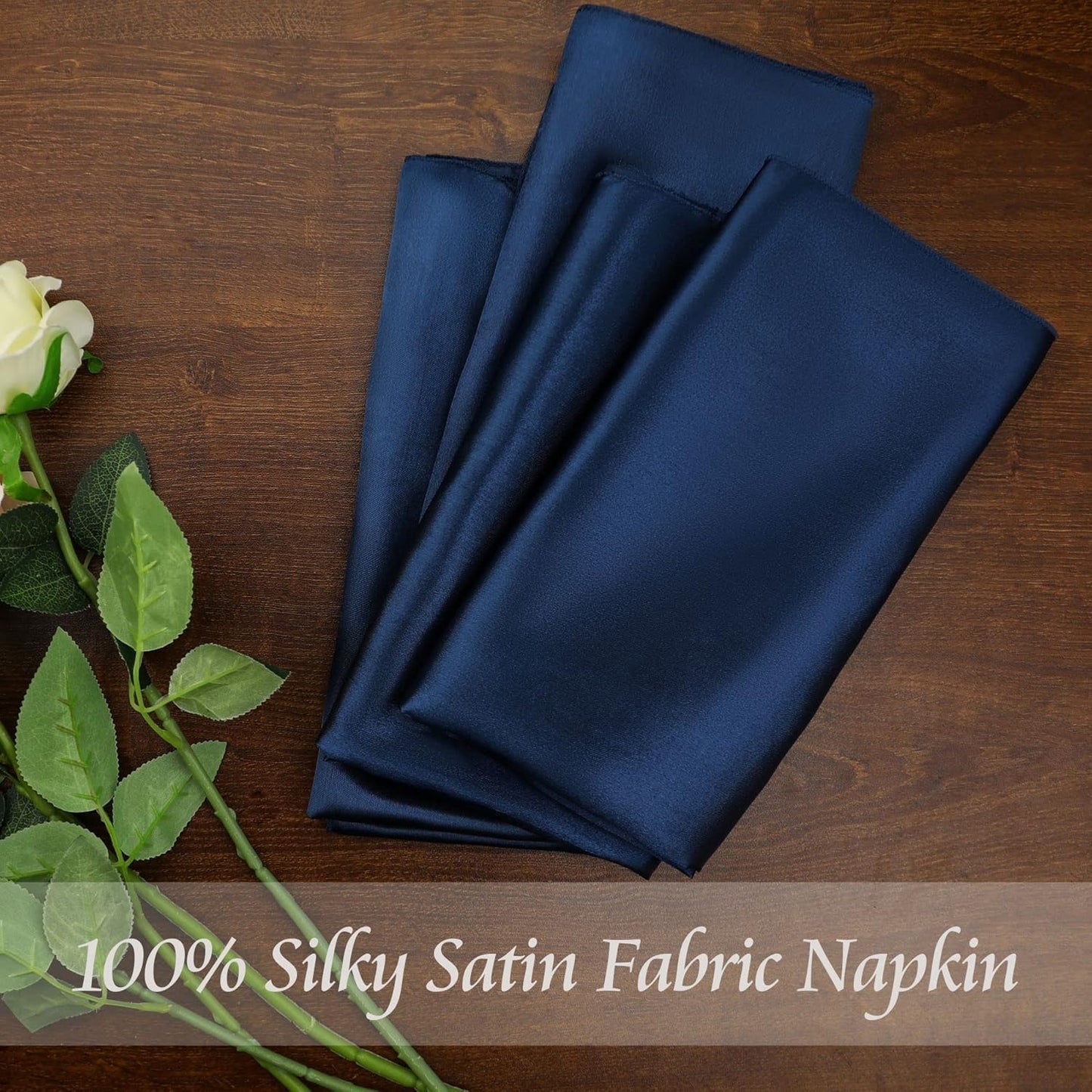 Manyshofu 60 Navy Blue Satin Napkins - 20x20 Inches Square Fabric Napkins Set - Soft & Reusable for Wedding Dinner Party Lunch