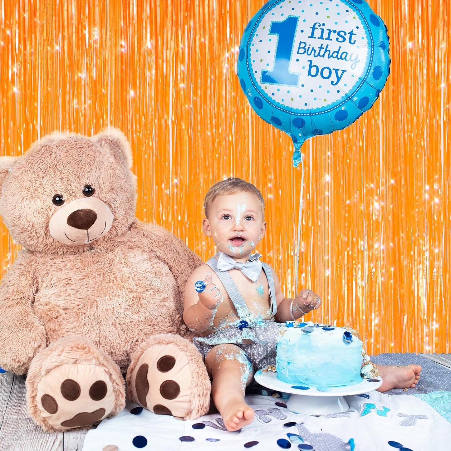 GCB 2Pack Orange Fringe Curtain Party Streamers, Foil Fringe Backdrop Curtains for Birthday Decorations Wedding Graduation Bridal Baby Shower Tinsel Streamers Orange Party Decorations Door Streamer