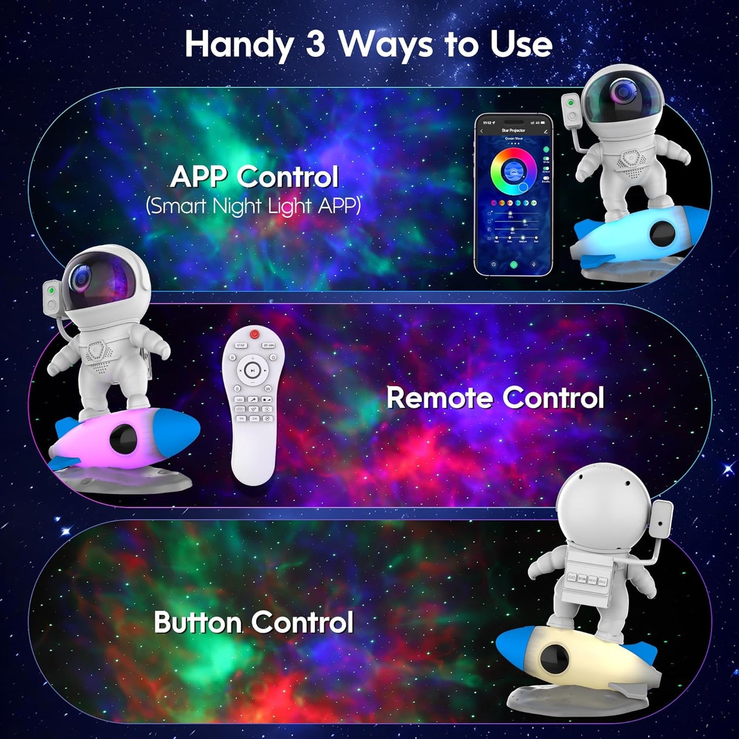 FlyEagle Astronaut Galaxy Projector, Star Nebula Projectors with Rocket Lamp, Night Lights LED Star Projector for Bedroom, Remote Control, White Noises, Bluetooth Speaker for Bedroom