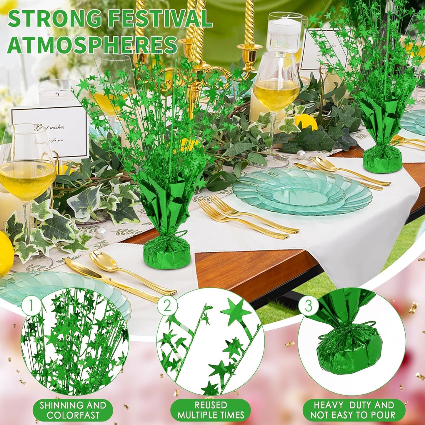 6 Pack Star Table Centerpieces for Party, Birthday Table Decorations for Kids Adults, Party Centerpieces for Tables for Wedding Baby Shower Graduation Holiday Event (Green)