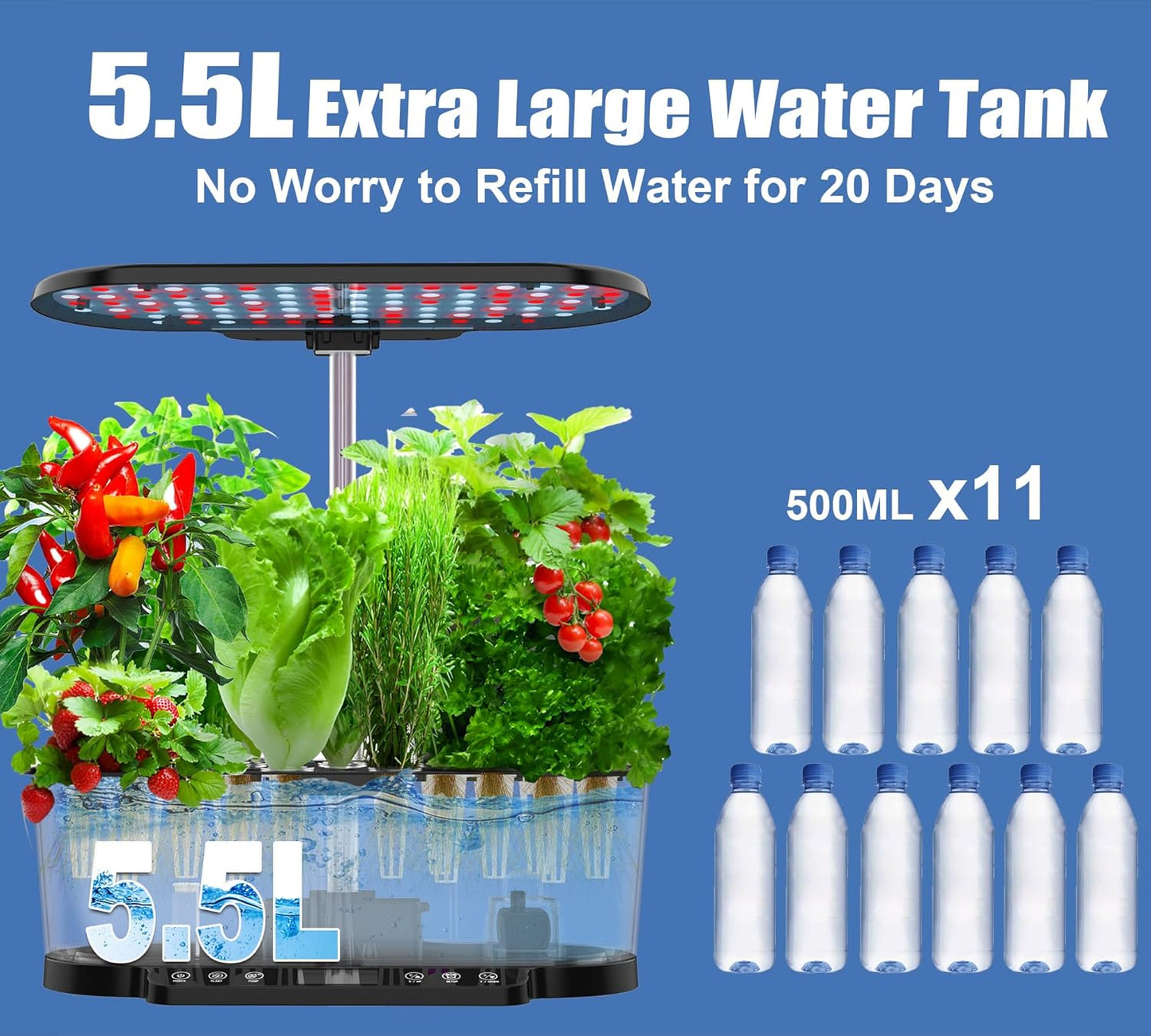 Hydroponics Growing System Kit APP Controlled, 15 Pods Indoor Herb Garden Hydroponic 36W Grow Light, Smart Indoor Garden, Height Adjustable to 30", Auto Timer, Quiet Pump, Water Shortage Alarm, Black