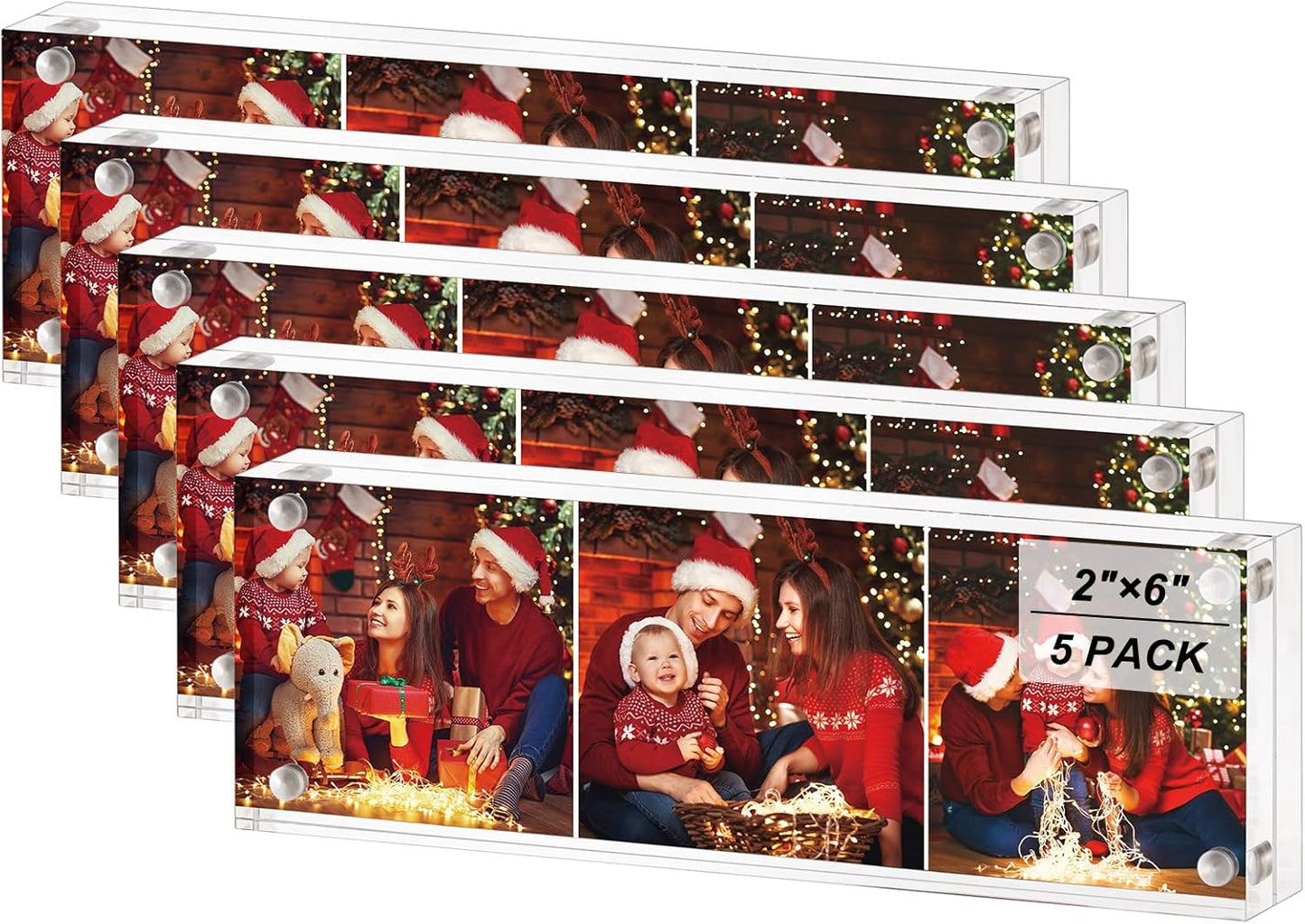 Boxalls 2x6 Inches Acrylic Picture Frames - 5 Pack, Clear Frameless 2x6 Photo Frames with Magnetic, Double Sided Transparent Desktop Frame (5 Pack)