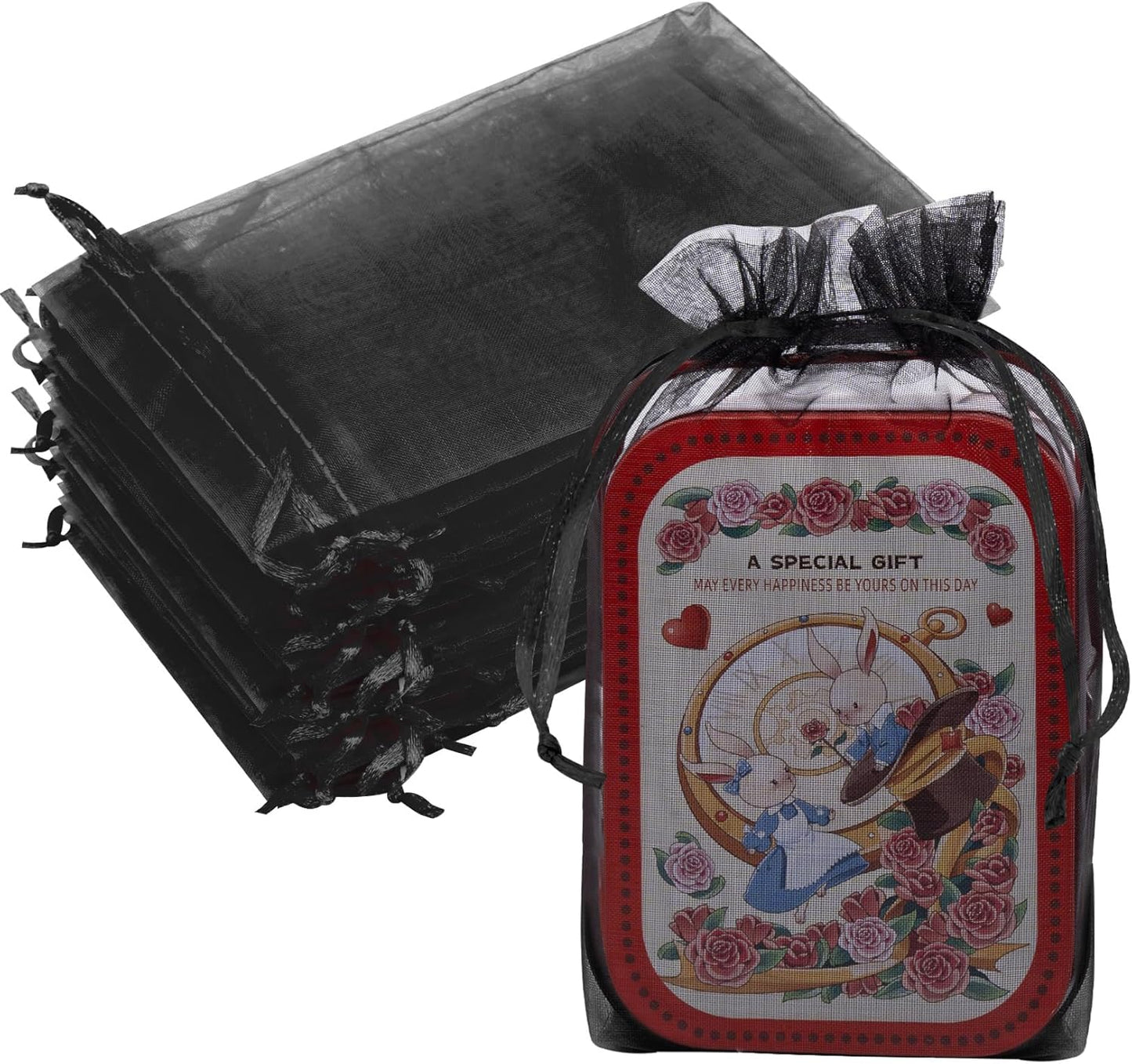 50 Pcs Organza Bags 6x9 Inch, Mesh Gift Bags Mesh Bag Drawstring Pouch Bag for Jewelry Candy Party Favor (Black)