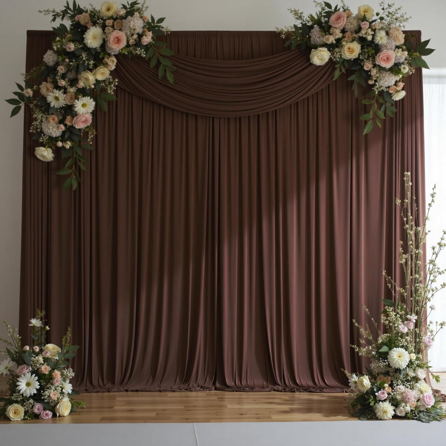 40 ft x 10 ft Wrinkle Free Brown Backdrop Curtain for Parties, Wedding Brown Photo Backdrop Drapes, Fabric 8 Panels 5ft x 10ft for Baby Shower Photoshoot Engagement Birthday Photography Background