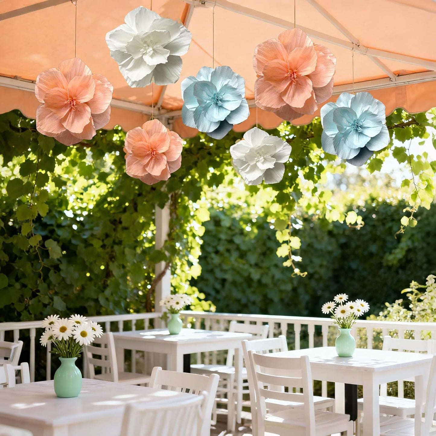 BRT Bearingshui Crepe Paper Flowers Decoration for Wall Total 9 Pcs, Artificial Flowers Backdrop for Wedding Decor Baby Bridal Shower Birthday Party, Mint Coral White 3D Wall Flowers Decor