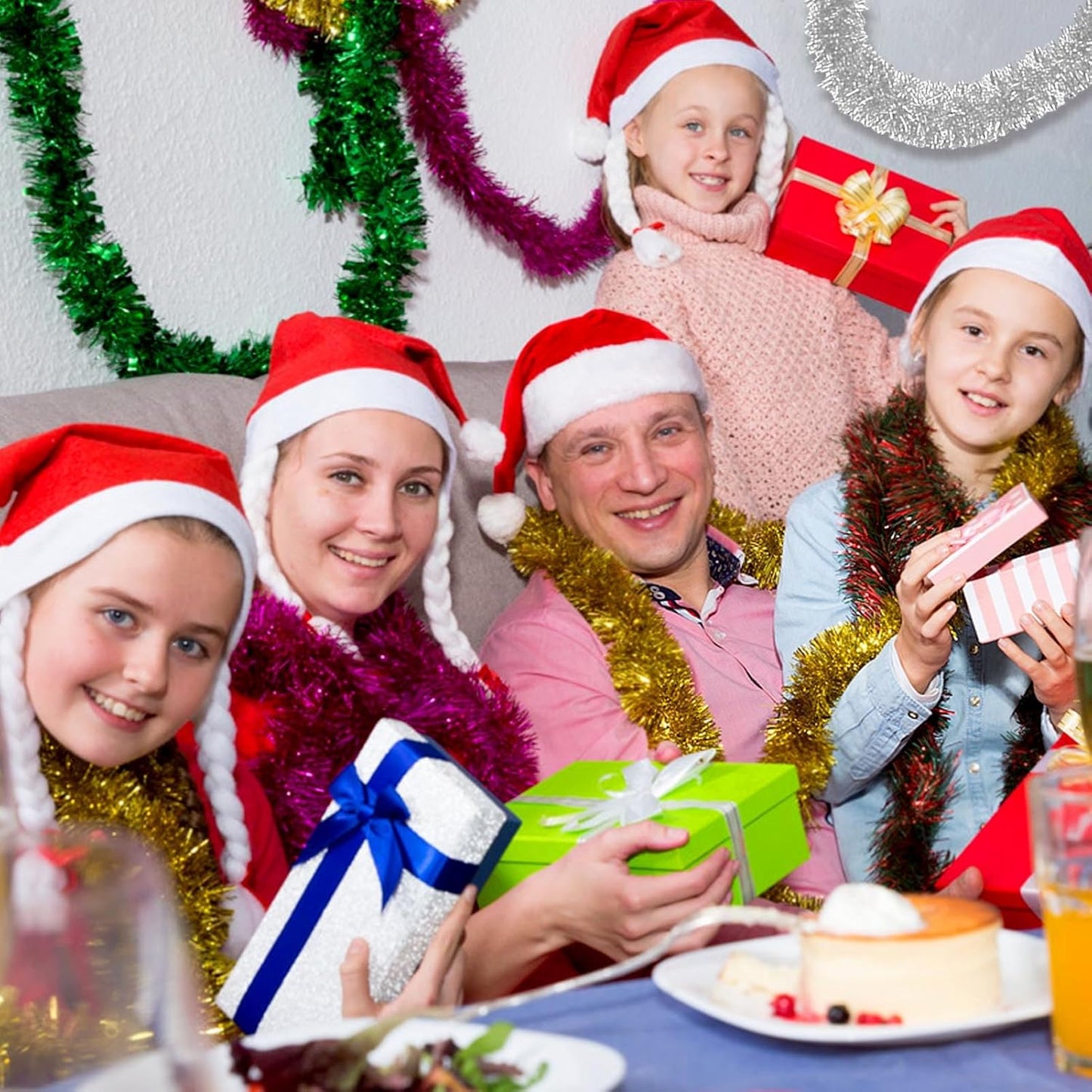 25 Feet Silver Christmas Tinsel Garland, Metallic Foil Twist Banner Wall Hanging Tinsel Streamers Backdrop for Parade Floats, Christmas, Mother's Day, Birthday Party Decorations(4in x 25ft)