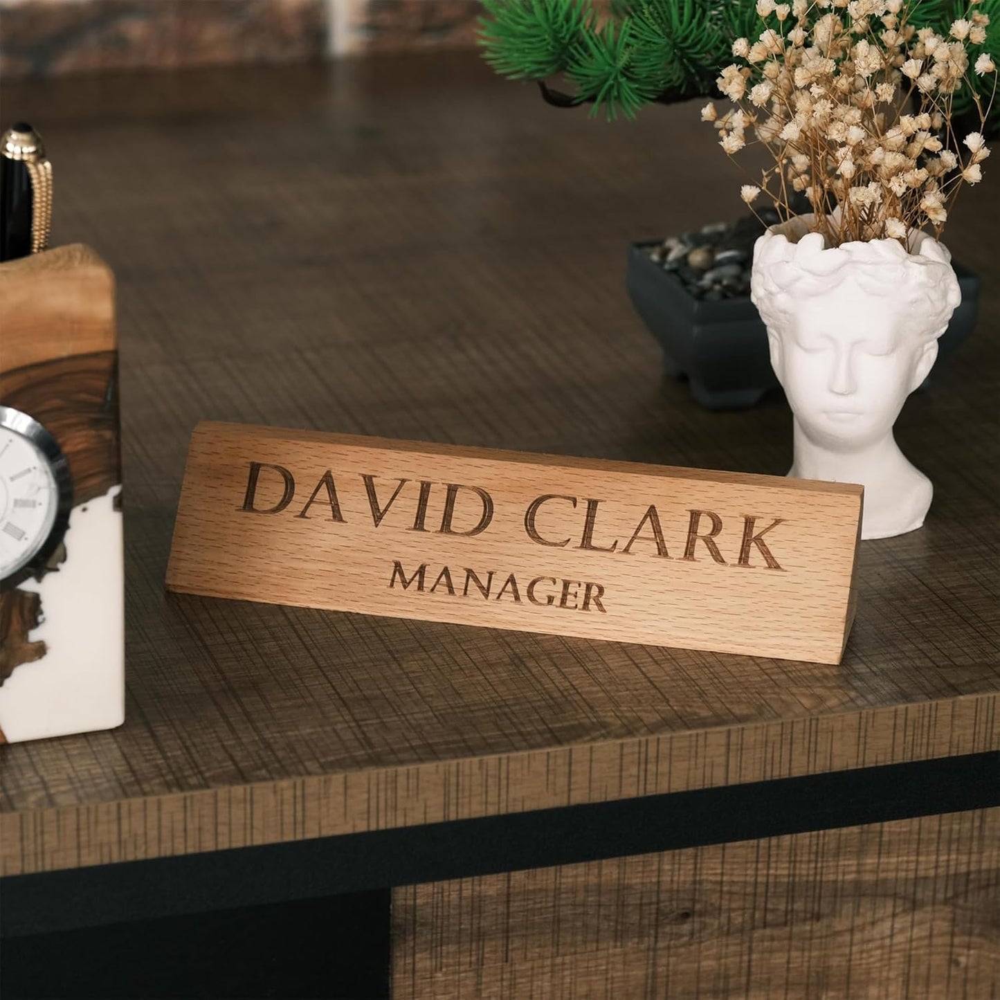 Custom Wooden Desk Name Plate – Personalized Engraved Name & Title Sign – Natural Wood Office Decor for Doctor, Teacher, Boss, Nurse, or Employee – Handmade Professional Desk Gift