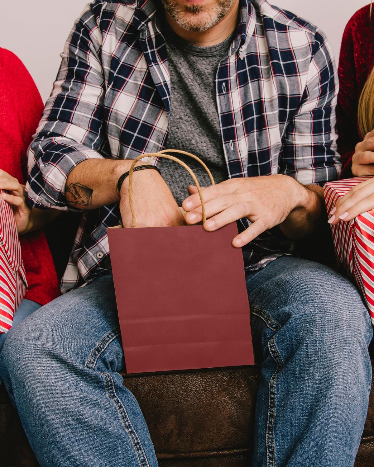 qiqee Brown Red Gift Bag with Handles Bulk 24Pcs Paper Bags -8.3"x6"x3. 15" Party Favor Bags - Solid Color